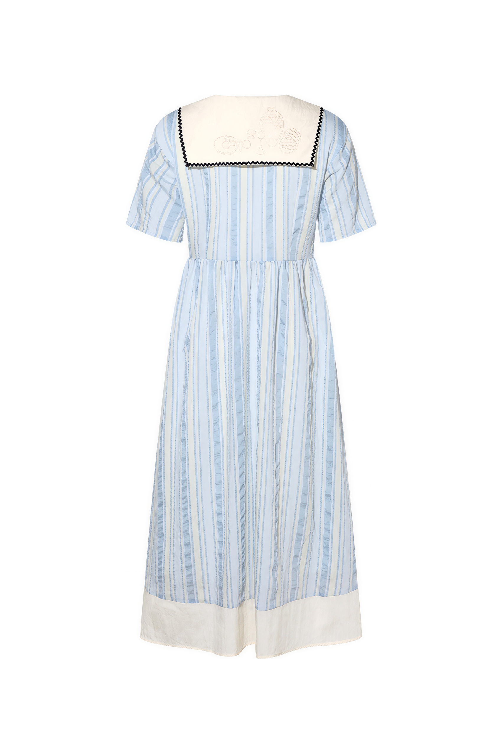 Matisse-Inspired Blue Sailor Collar Casual Dress