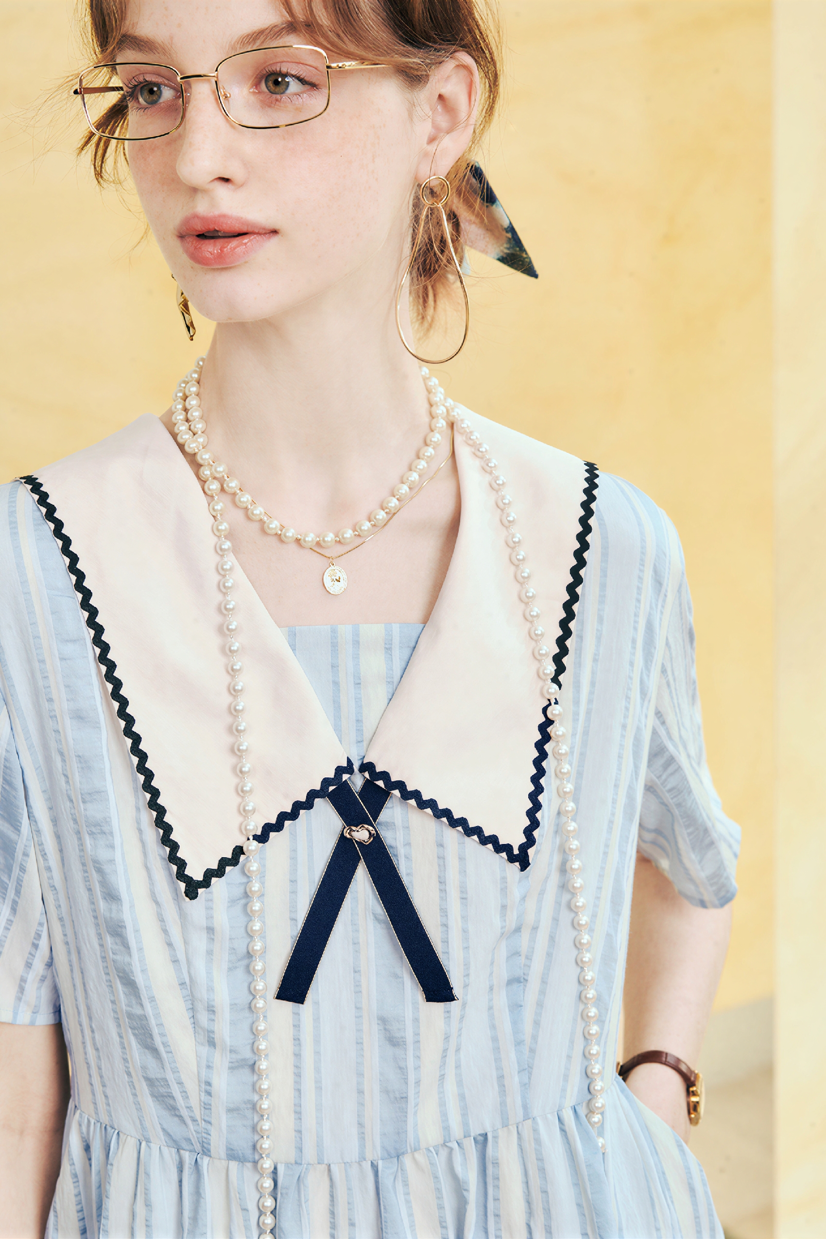 Matisse-Inspired Blue Sailor Collar Casual Dress