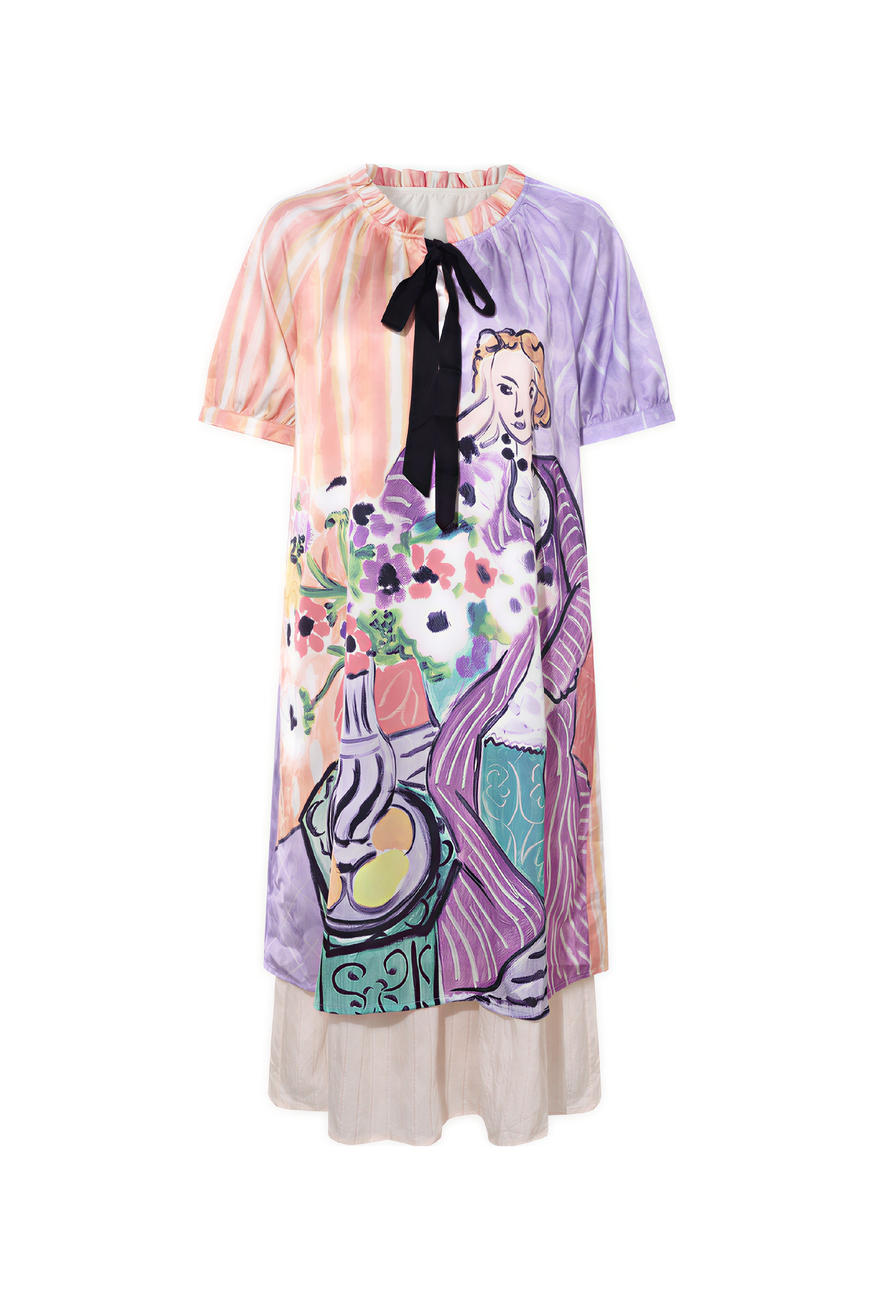 Vintage Printed Designer Short-Sleeve Dress