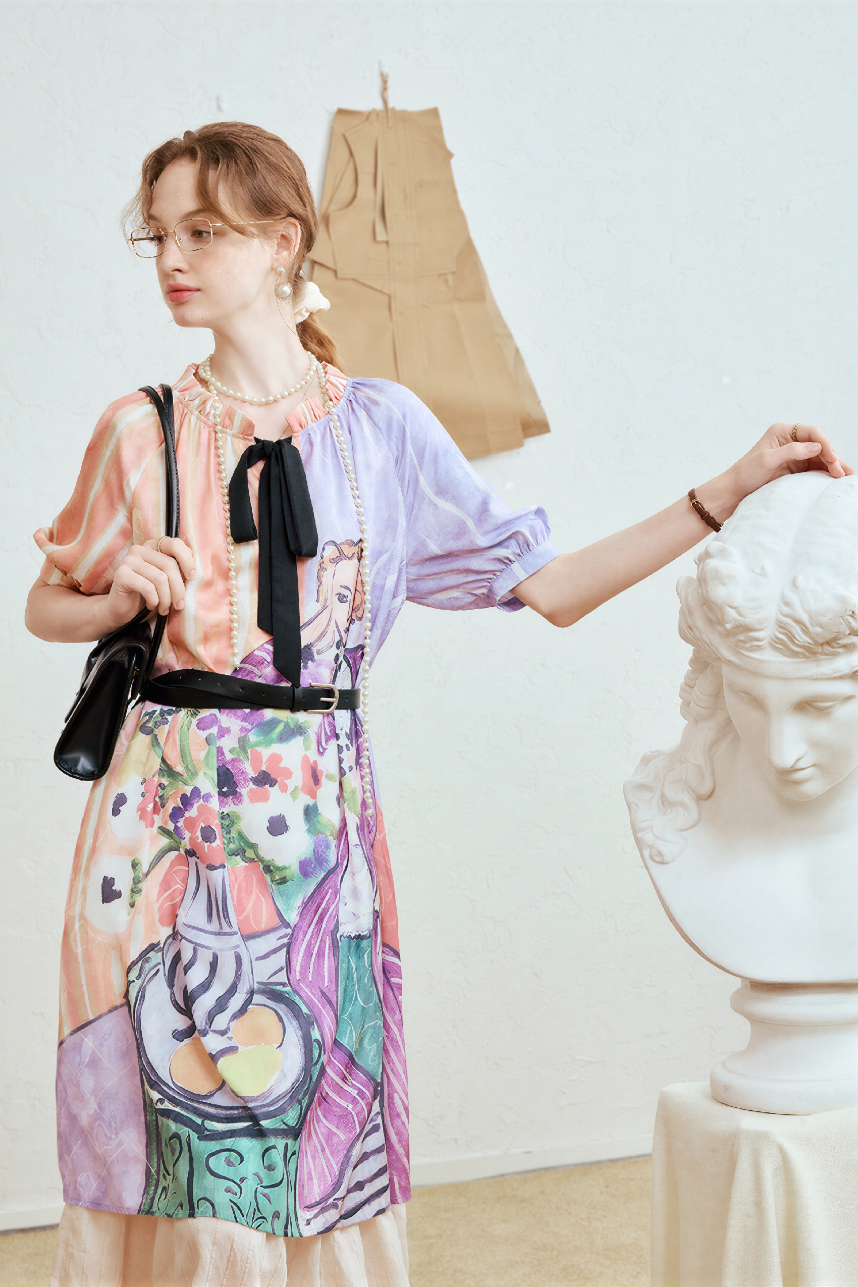 Vintage Printed Designer Short-Sleeve Dress