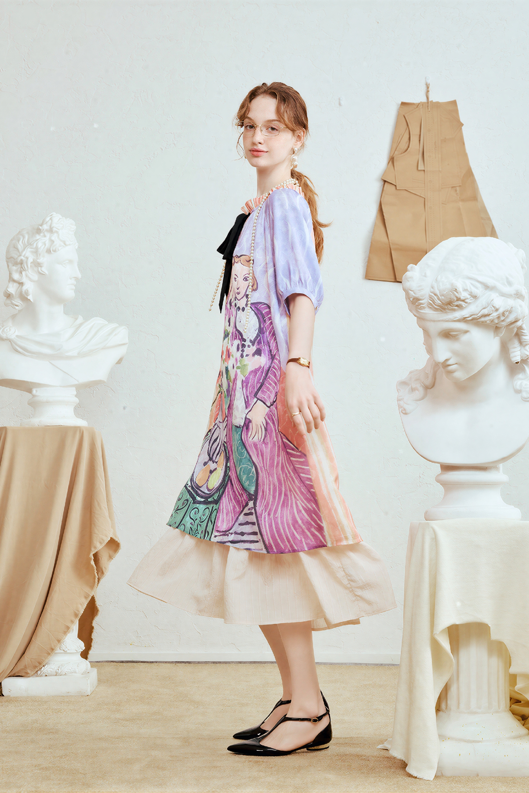 Vintage Printed Designer Short-Sleeve Dress