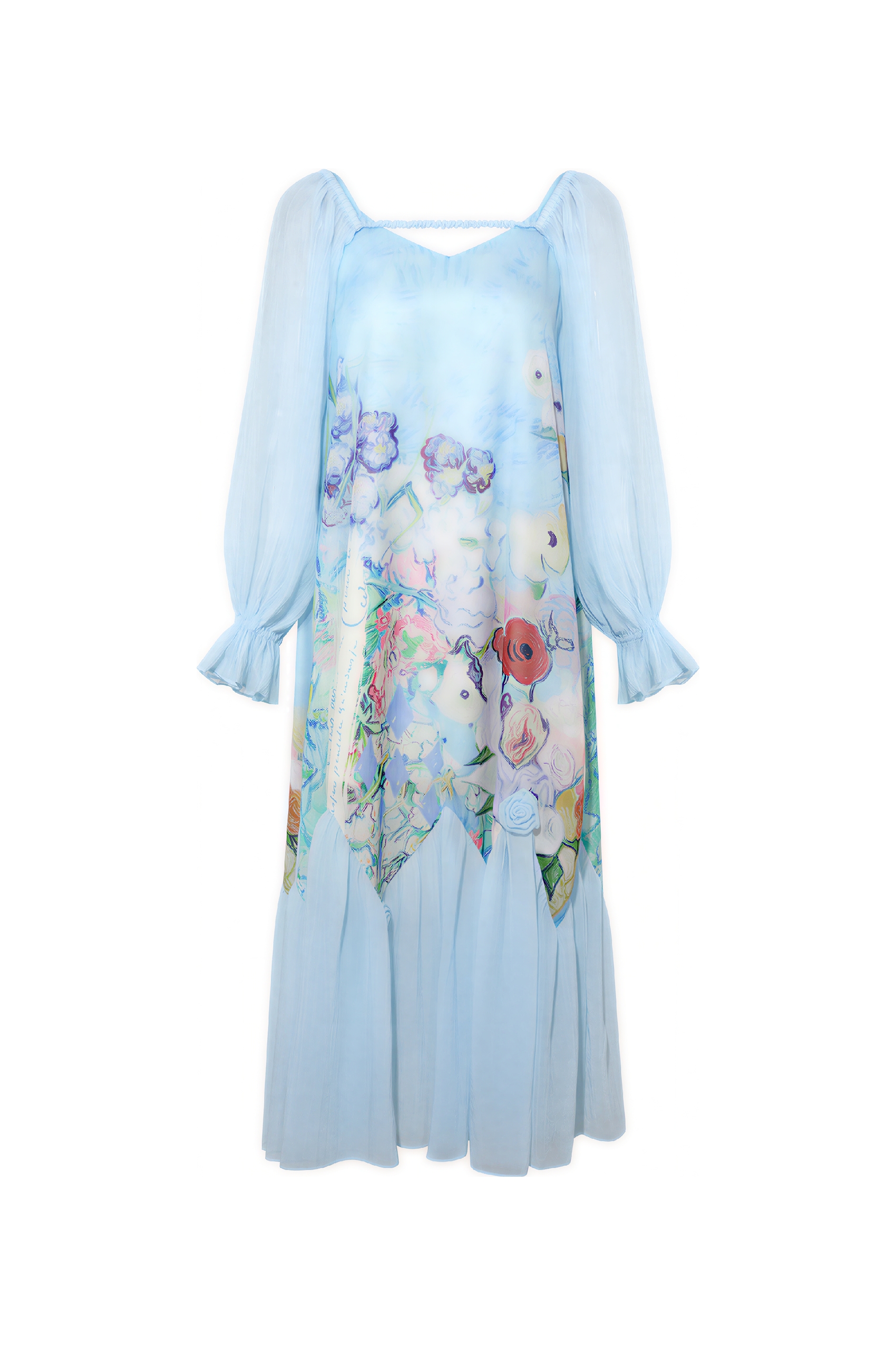 Sheer Printed Off-Shoulder Slip Dress