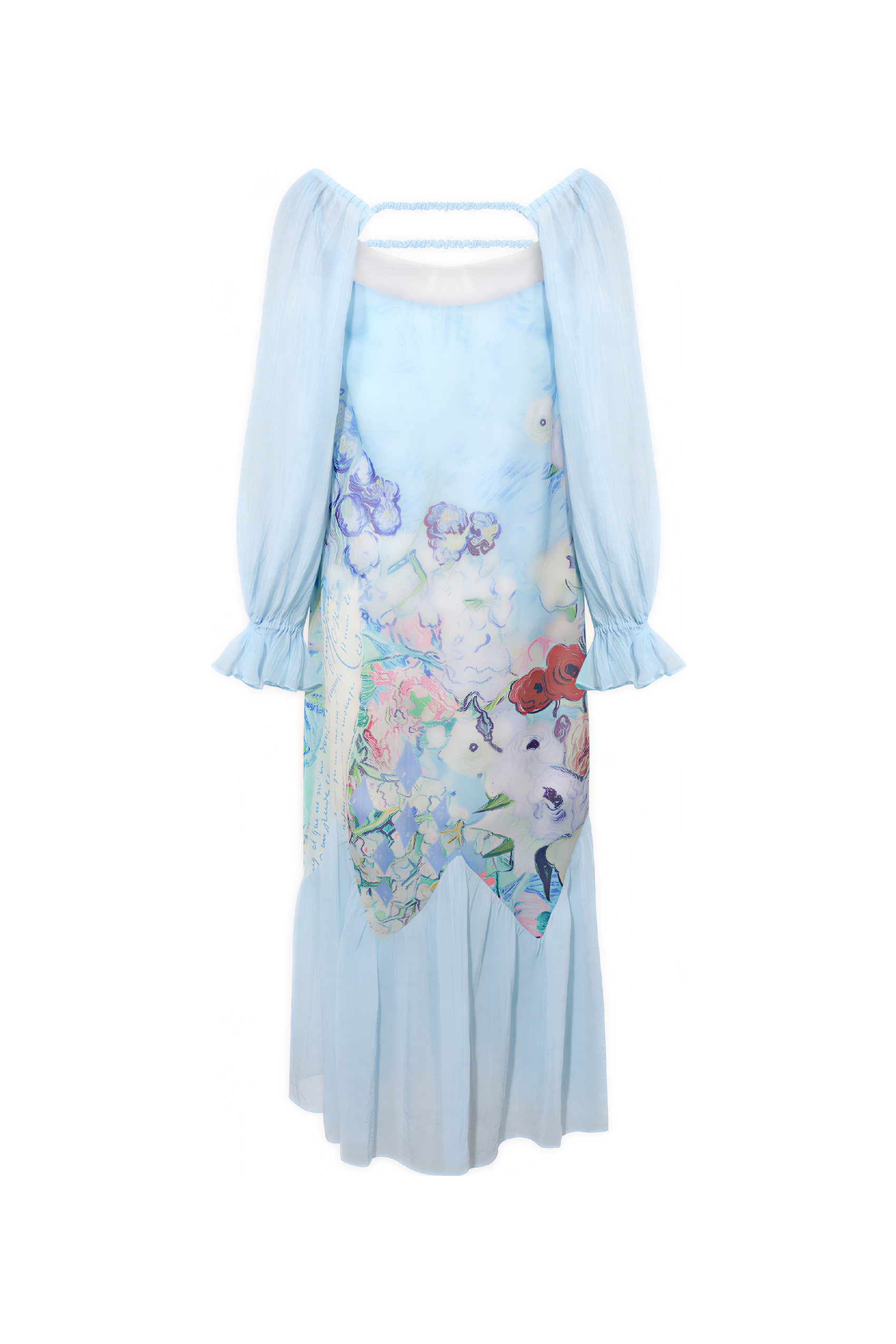 Sheer Printed Off-Shoulder Slip Dress