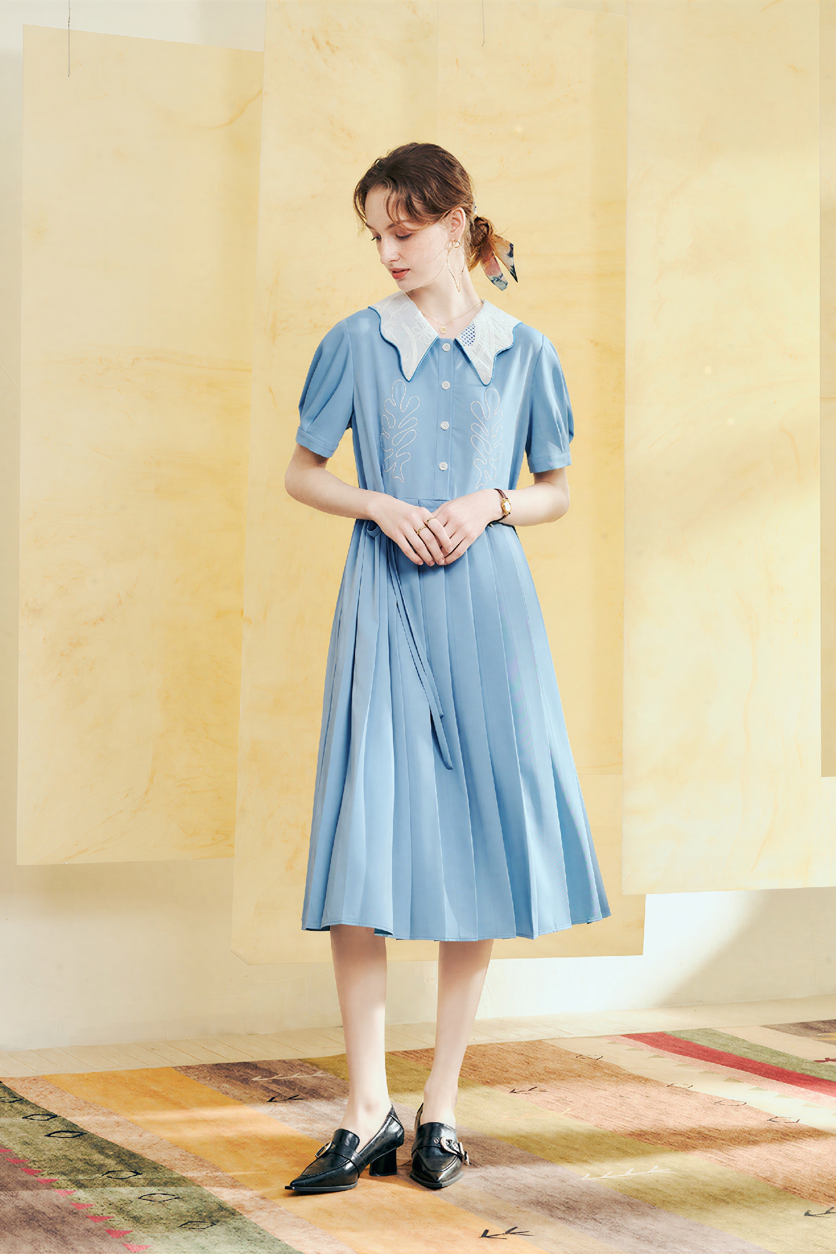 Blue French Polo Short-Sleeve Dress