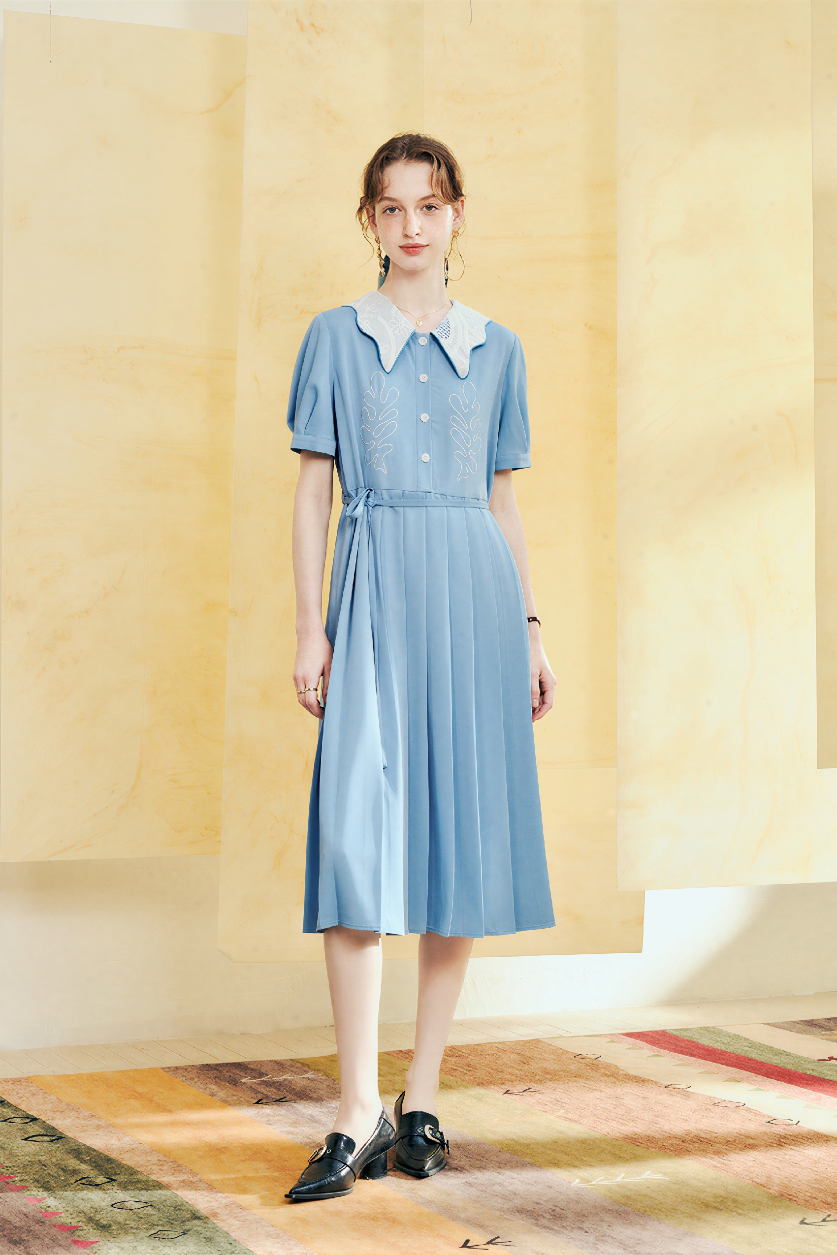 Blue French Polo Short-Sleeve Dress