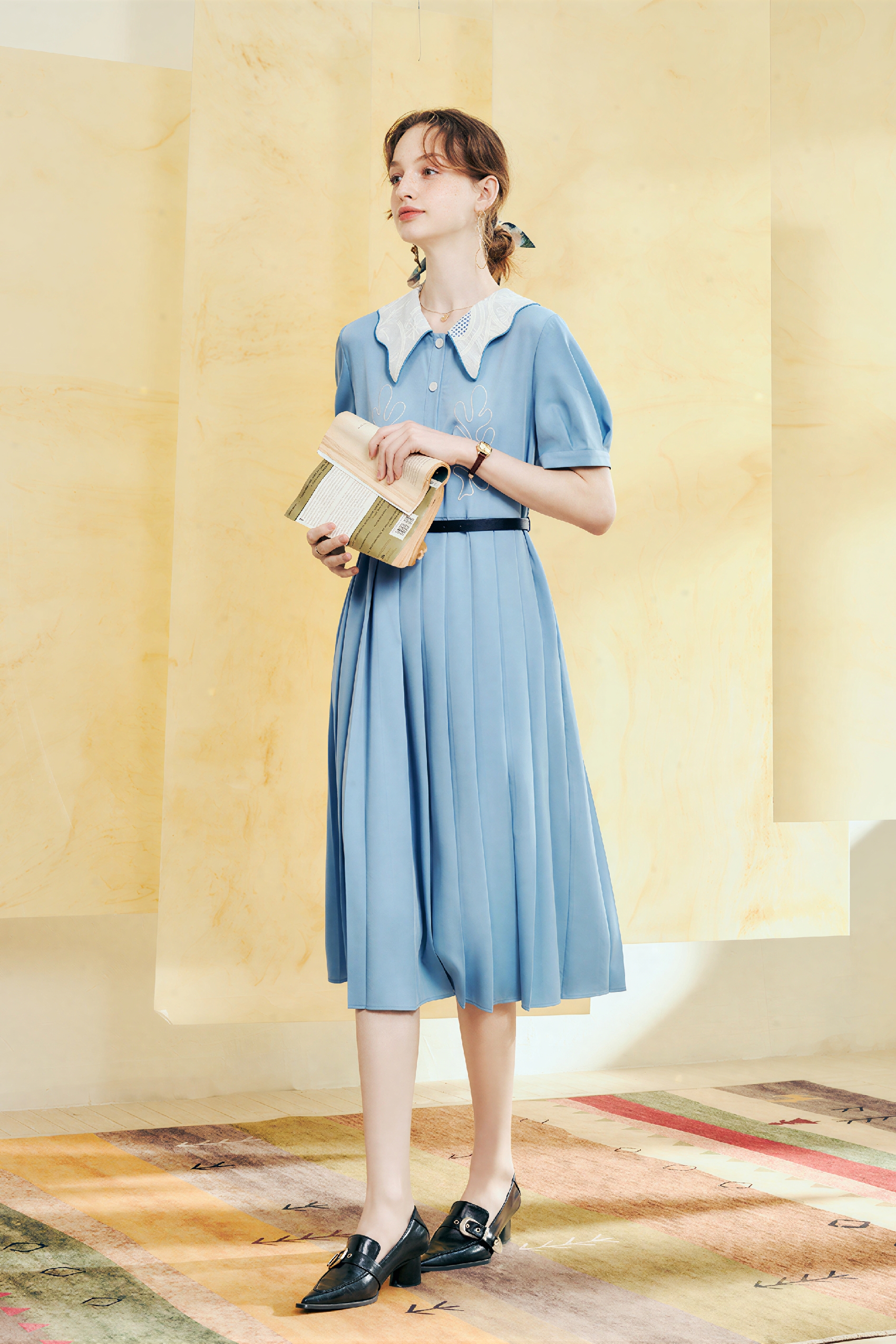 Blue French Polo Short-Sleeve Dress
