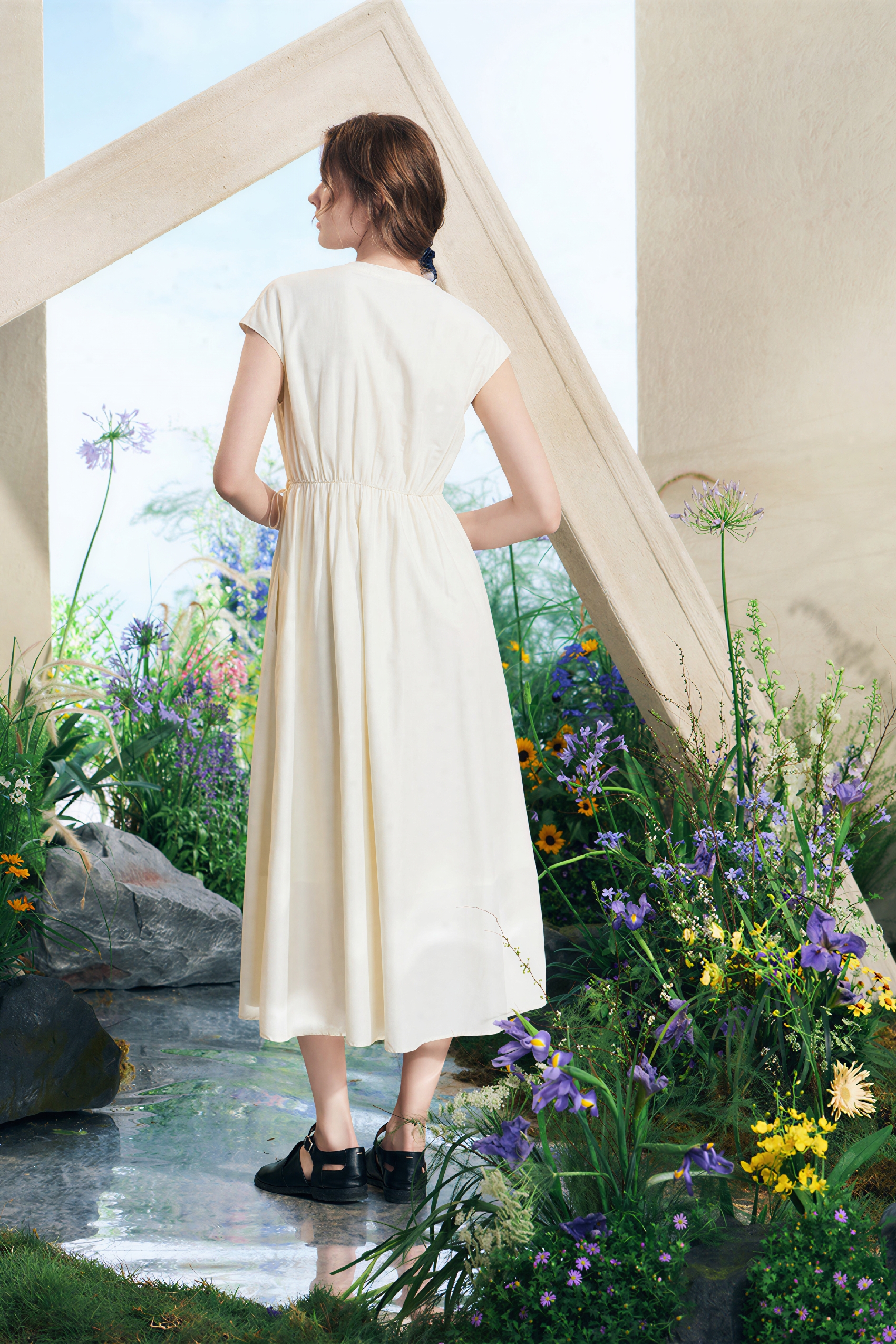 Designer Waist-Cinched Dress-LYONSENS