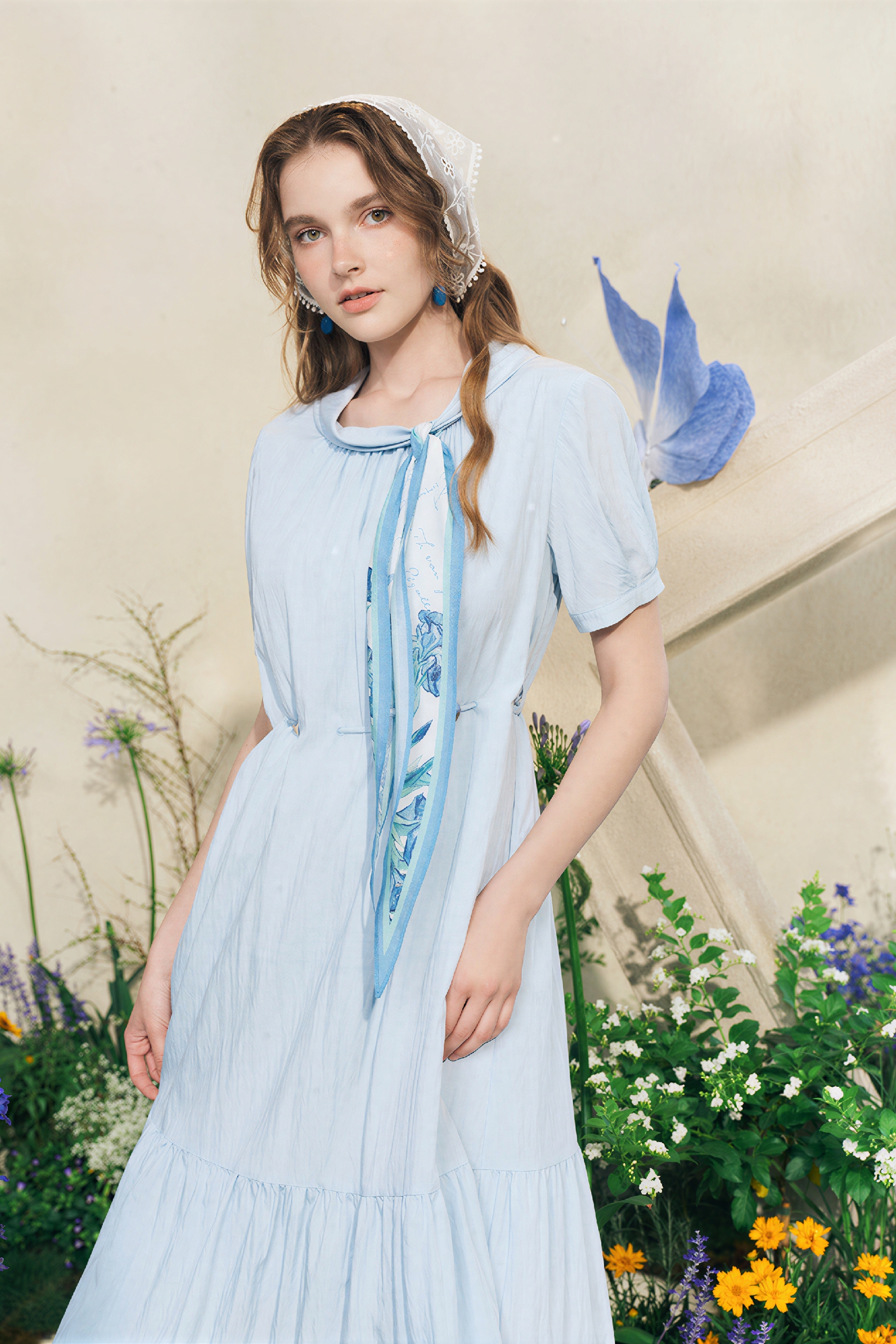 White Relaxed-Fit French A-Line Designer Dress