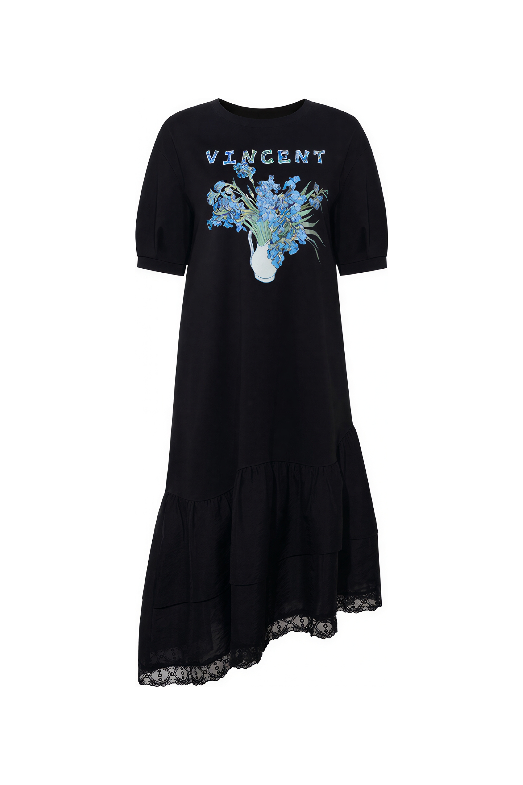 Black Relaxed-Fit Printed Lace Designer Dress