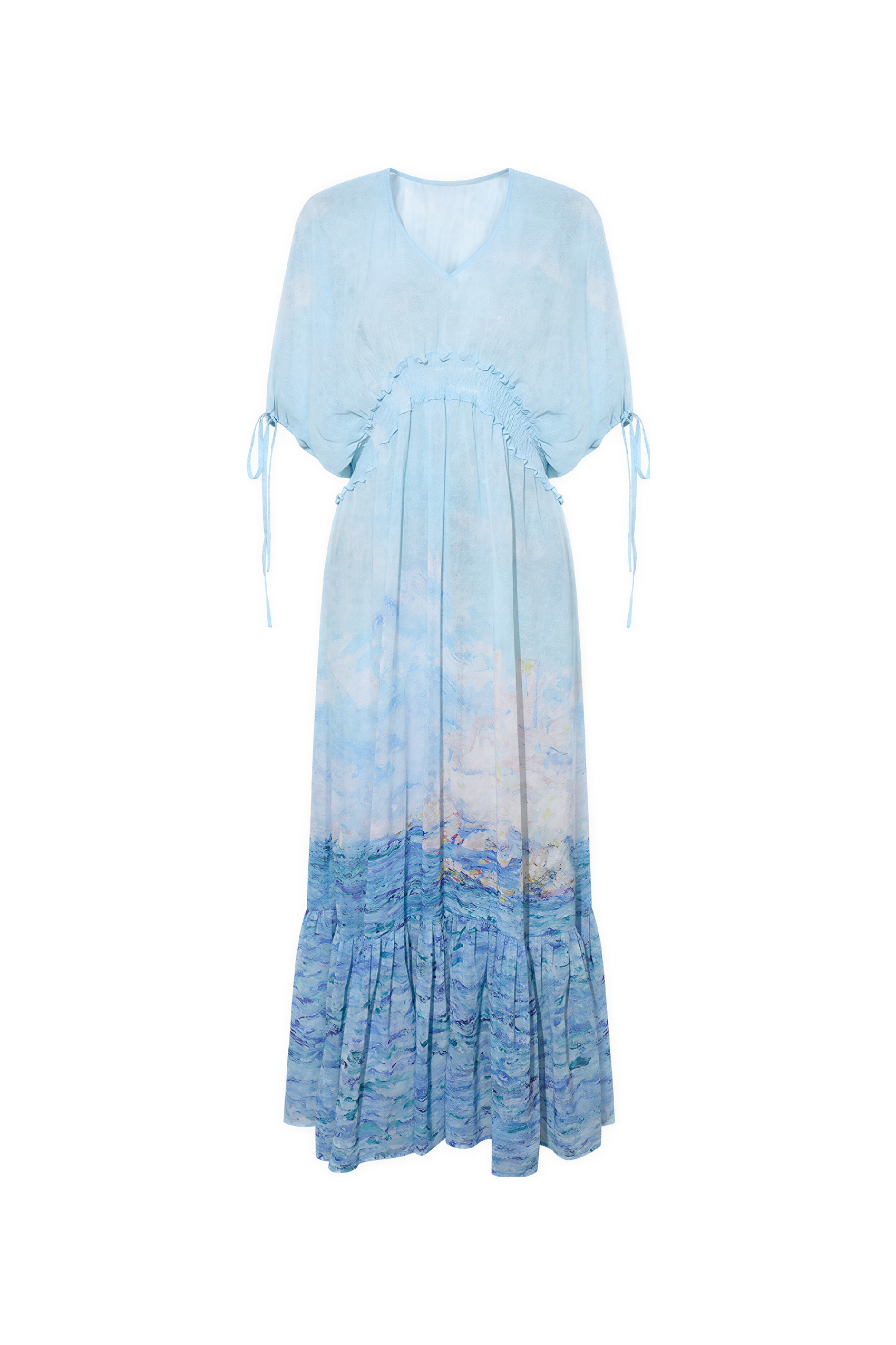 Blue Waist-Defined Relaxed Maxi Dress