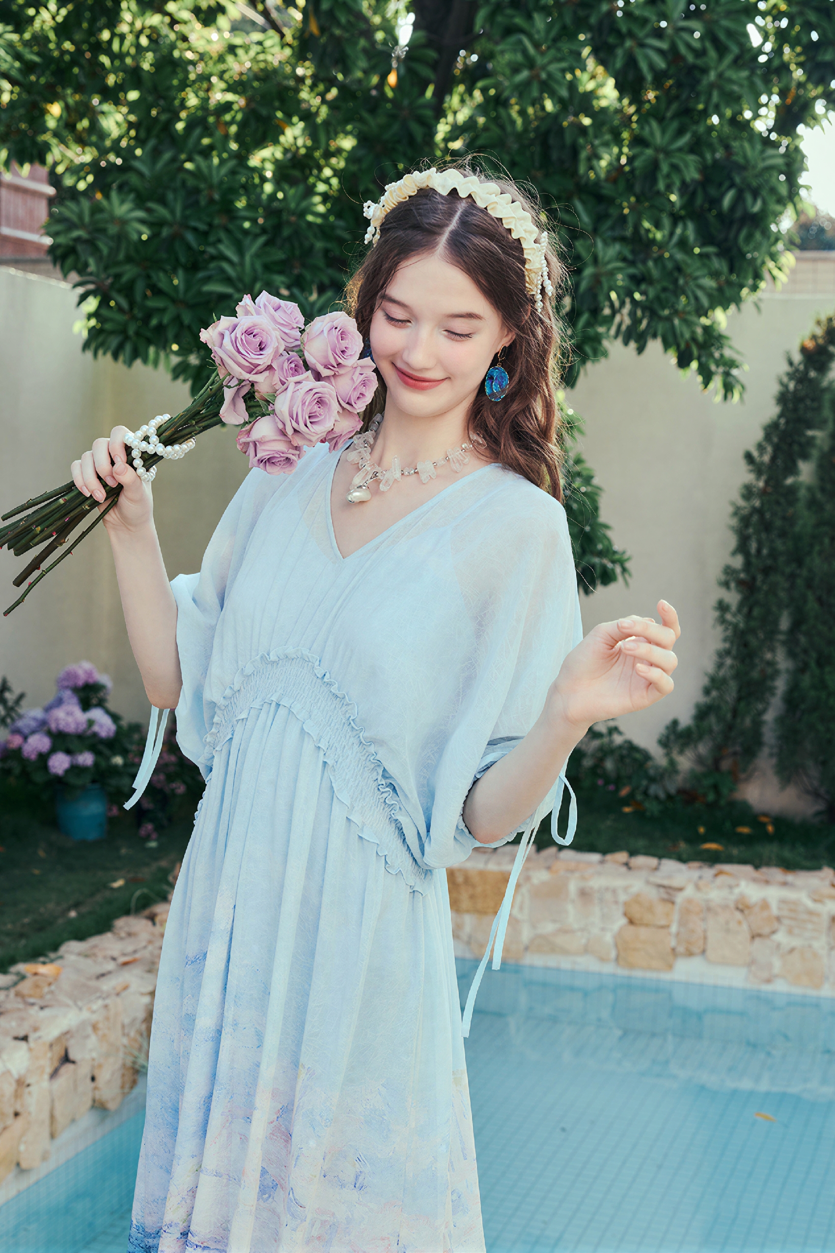 Blue Waist-Defined Relaxed Maxi Dress