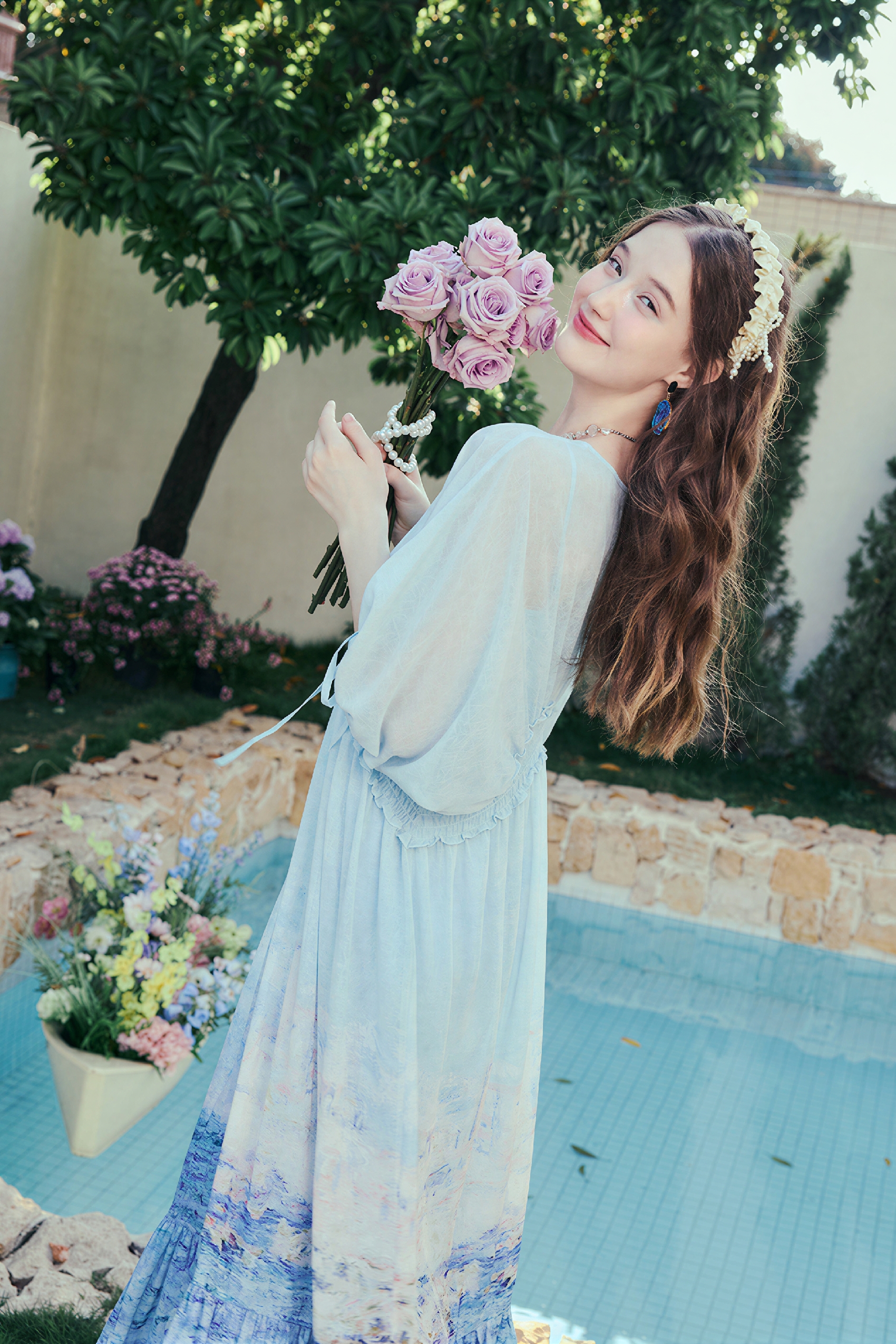 Blue Waist-Defined Relaxed Maxi Dress