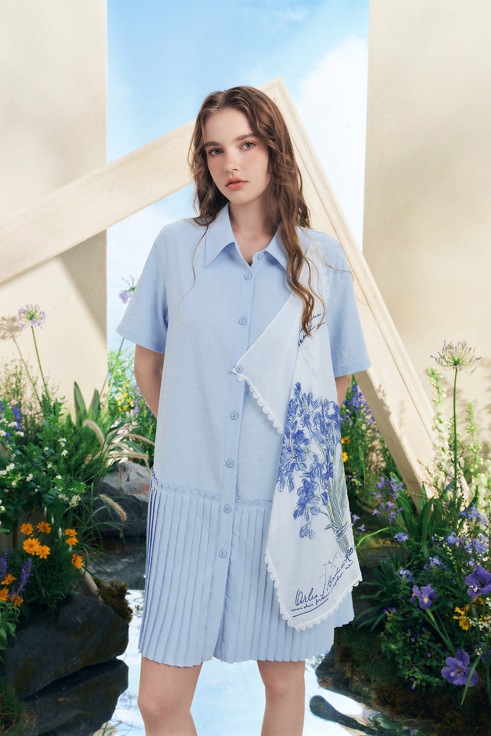 Embroidered French Shirt Dress