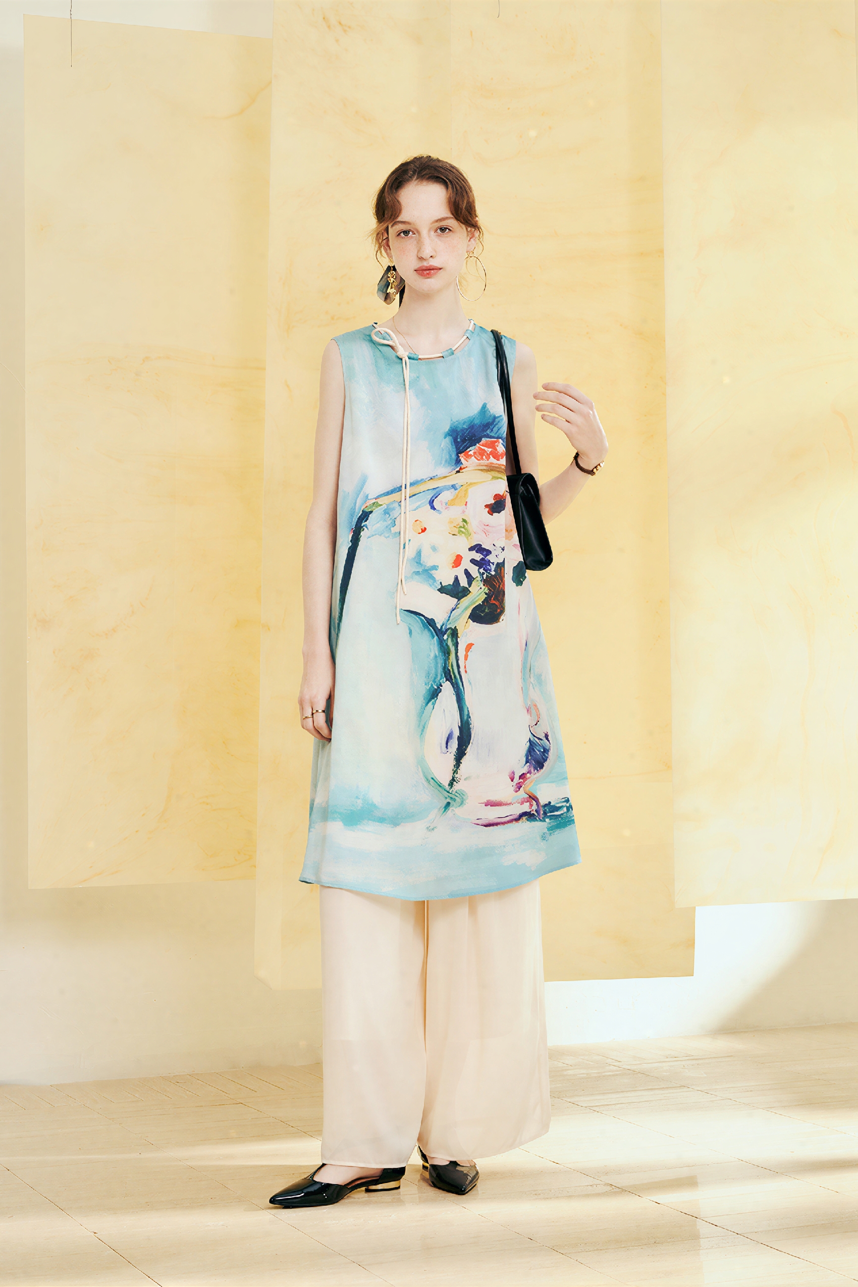 Blue Relaxed-Fit Printed Designer Dress