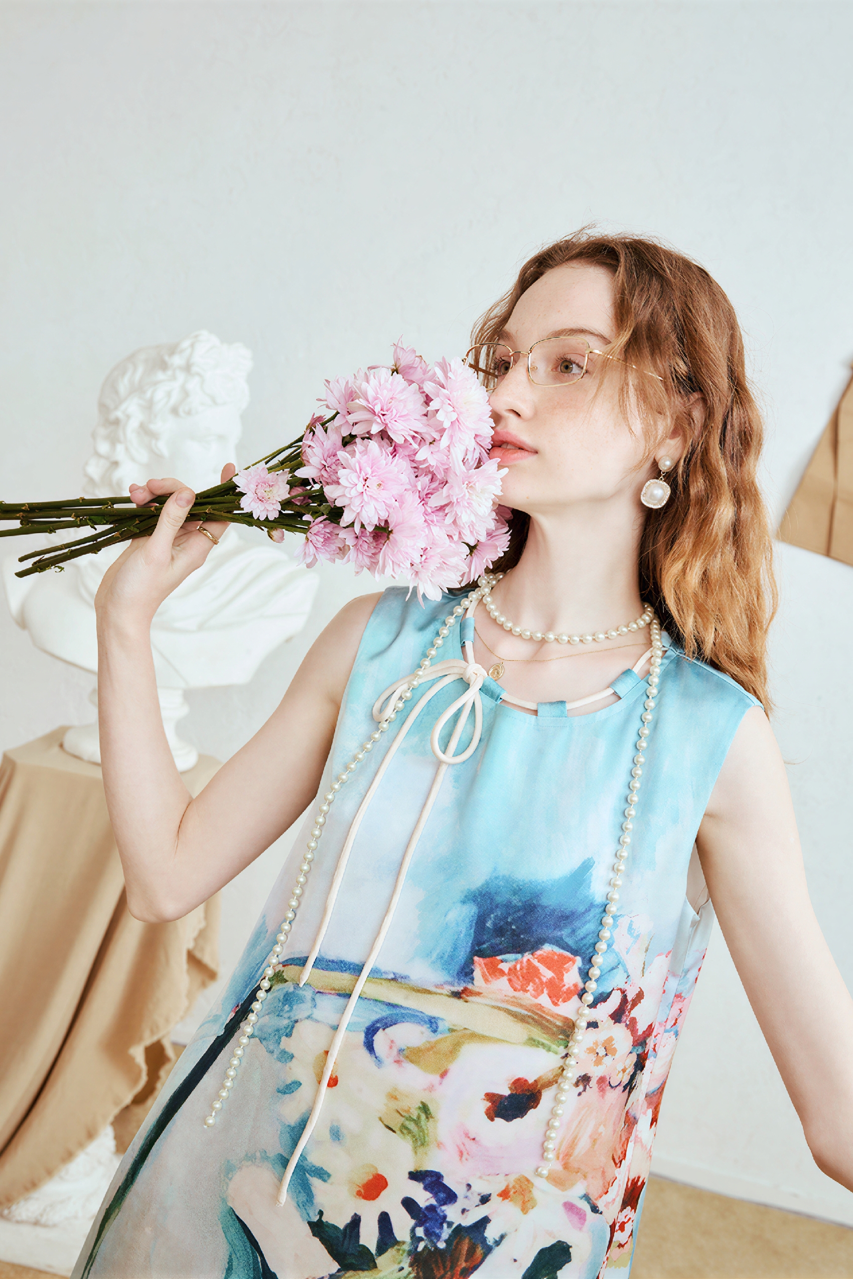 Blue Relaxed-Fit Printed Designer Dress