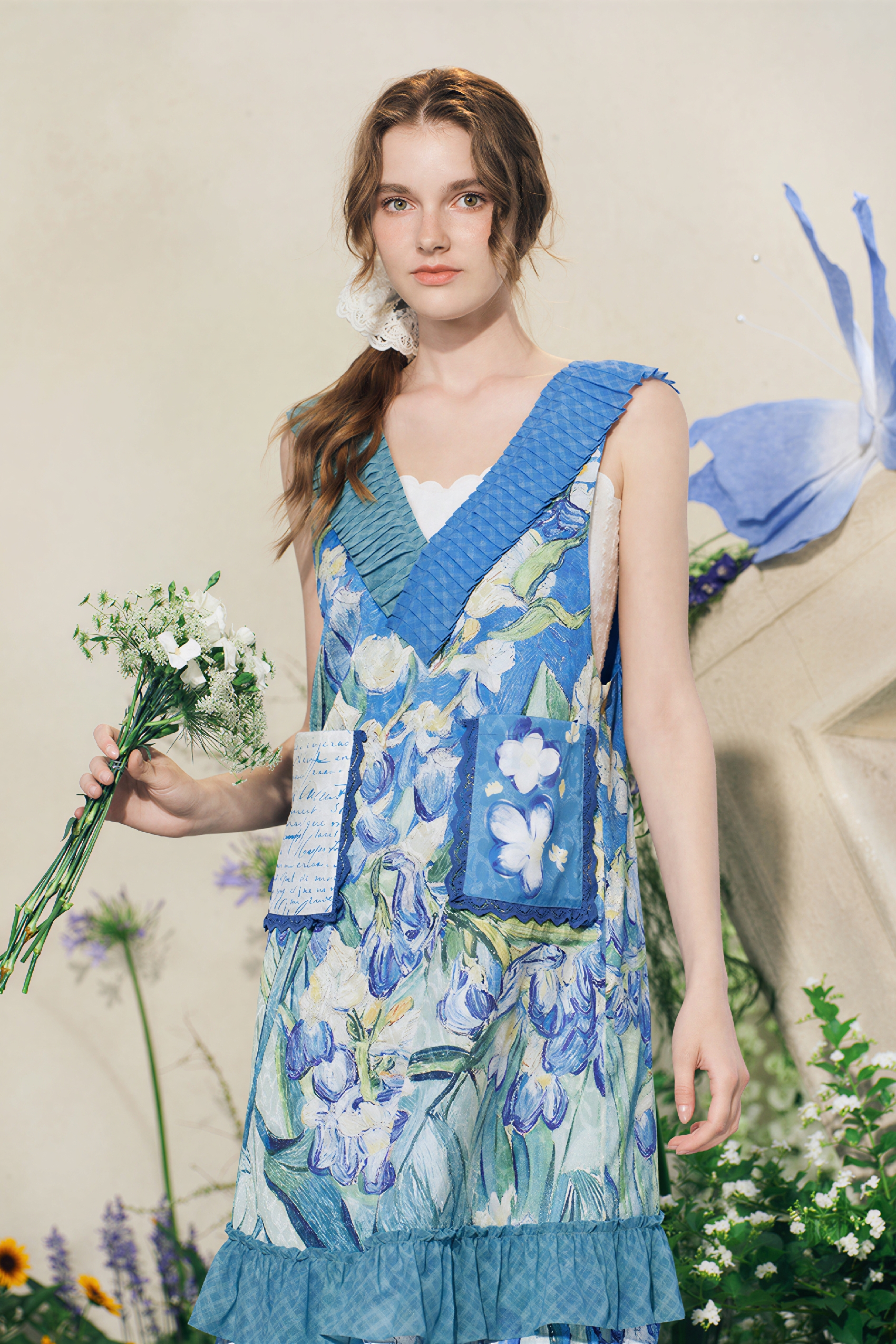 Printed French V-Neck Dress