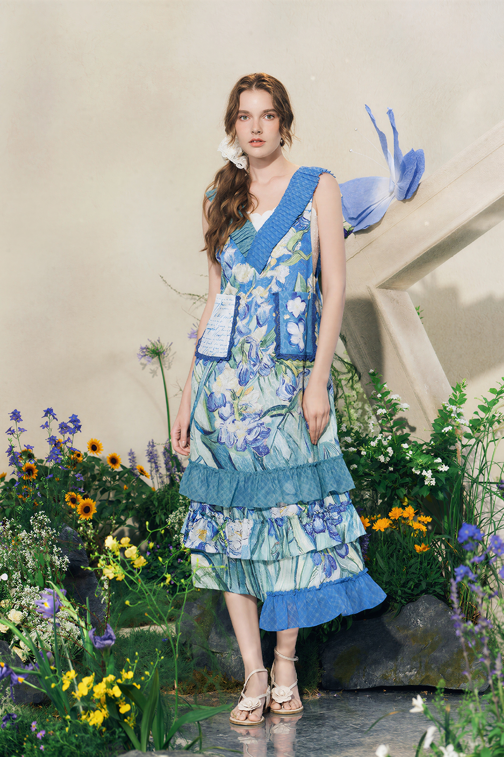 Printed French V-Neck Dress