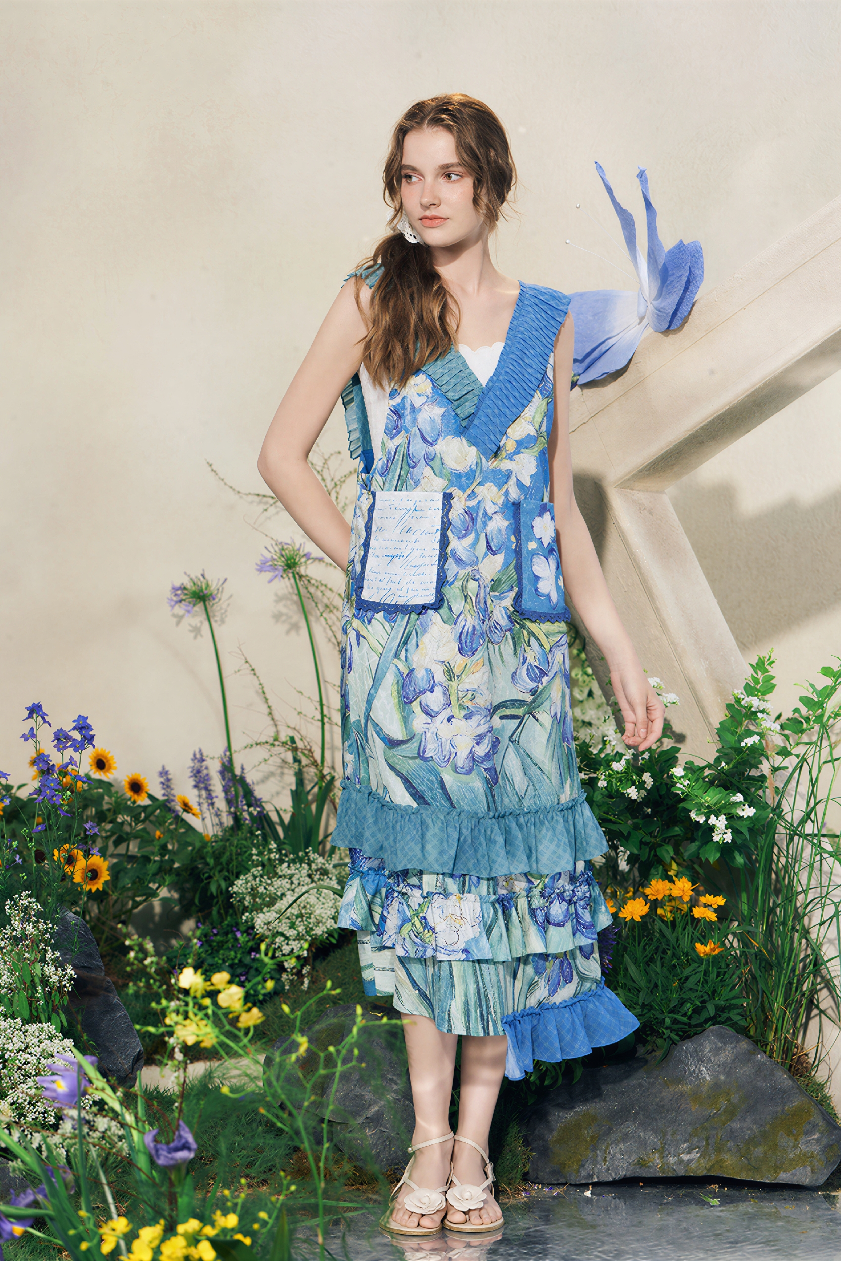 Printed French V-Neck Dress