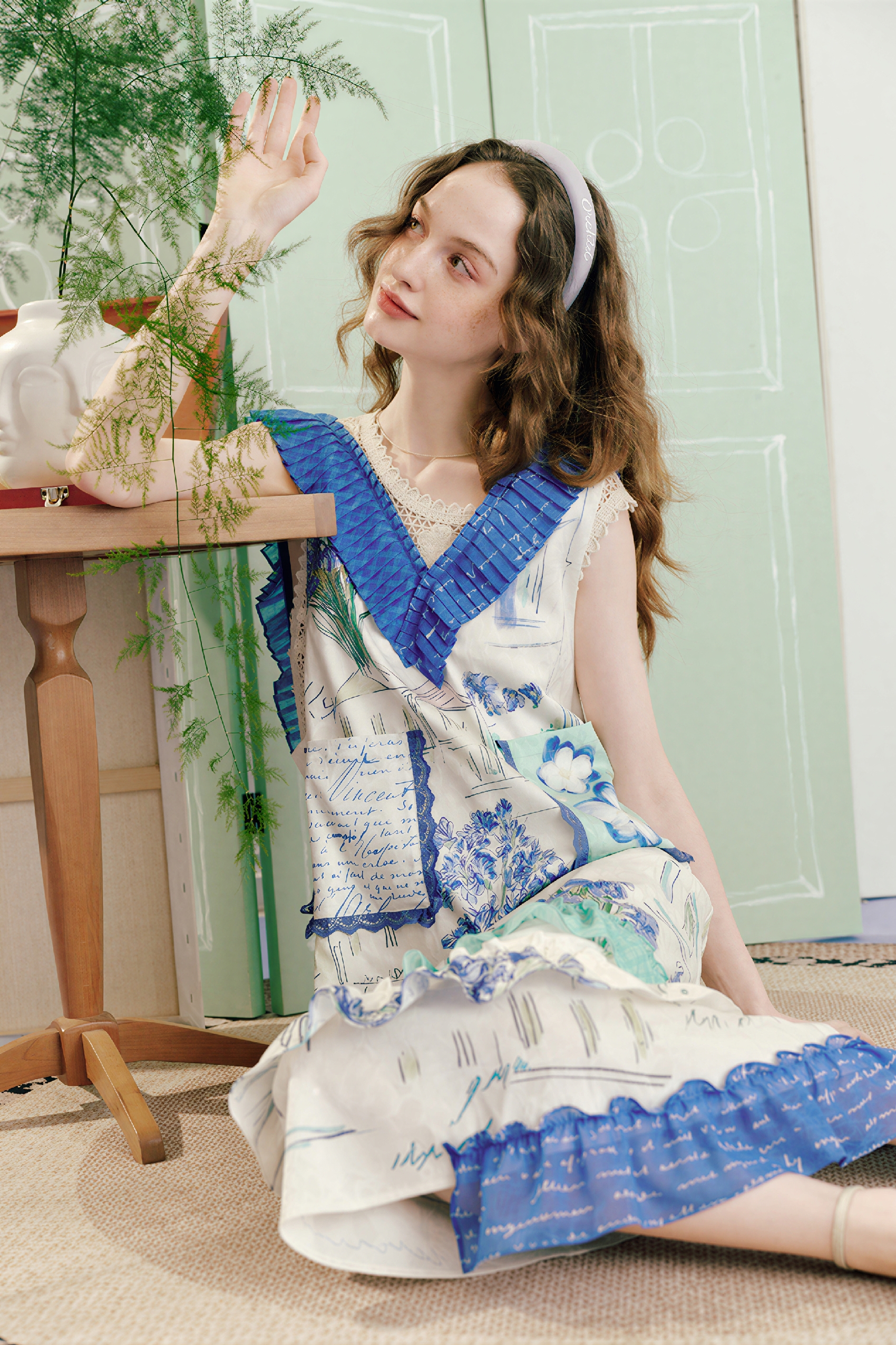 Printed French V-Neck Dress