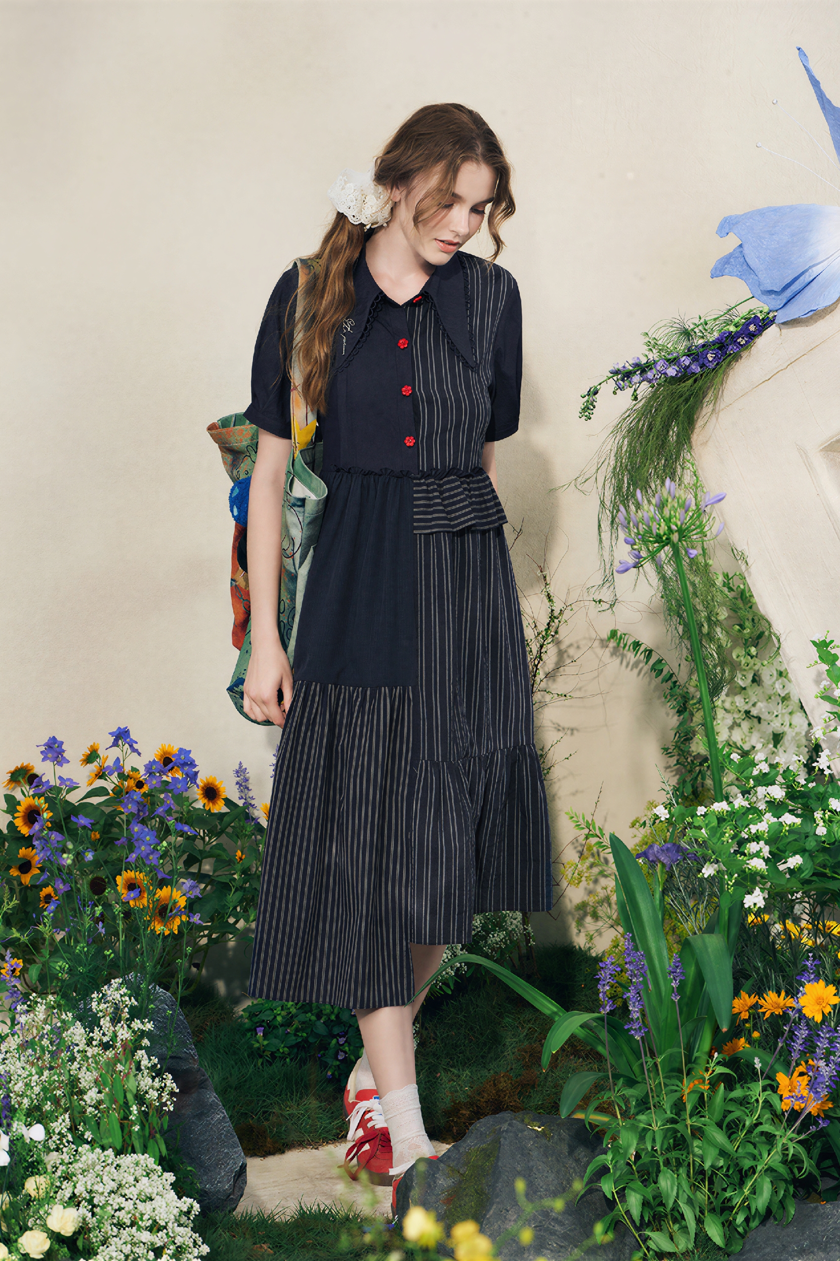 Black Asymmetric French Patchwork Dress | LYONSENS Women's Fashion