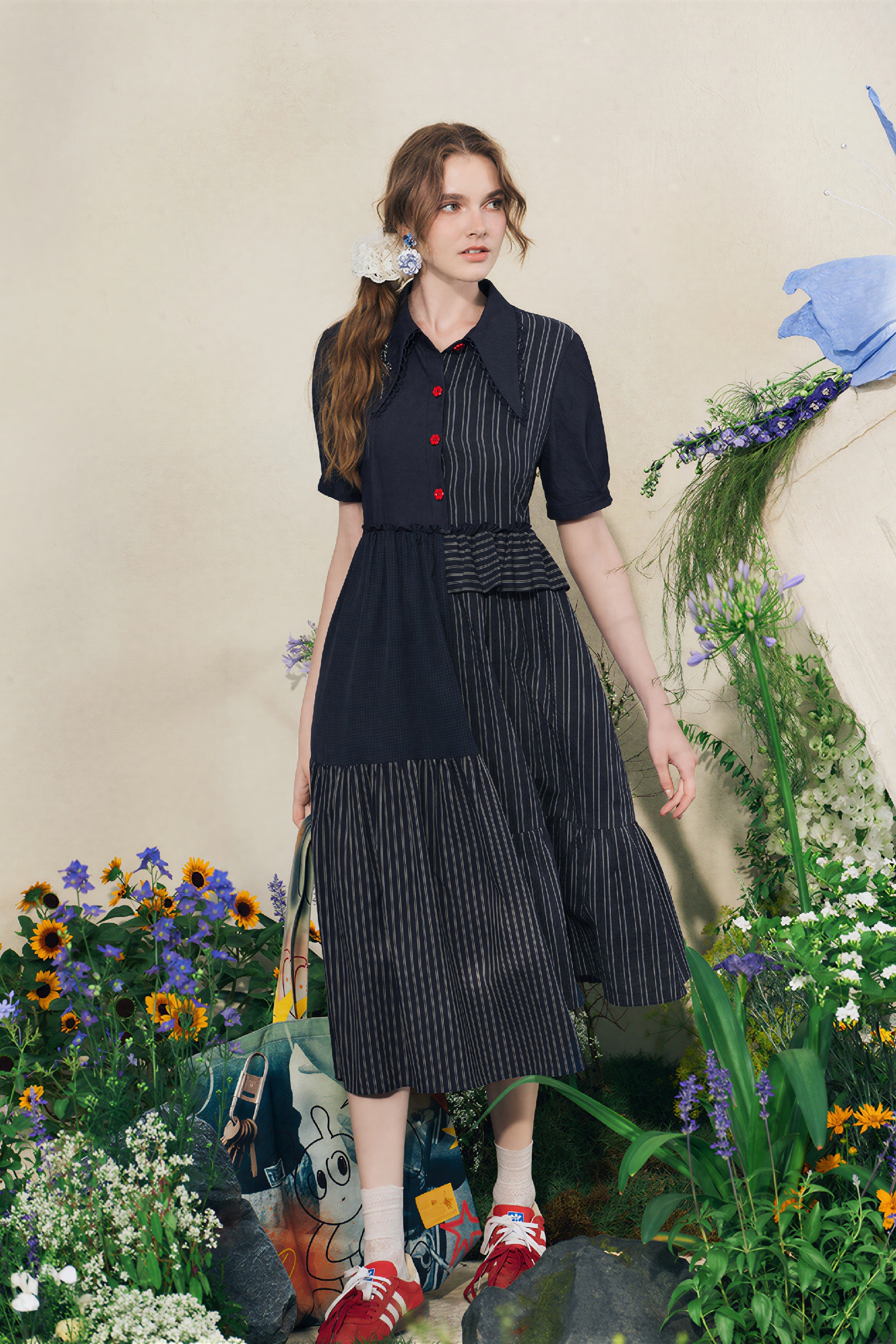 Black Asymmetric French Patchwork Dress | LYONSENS Women's Fashion