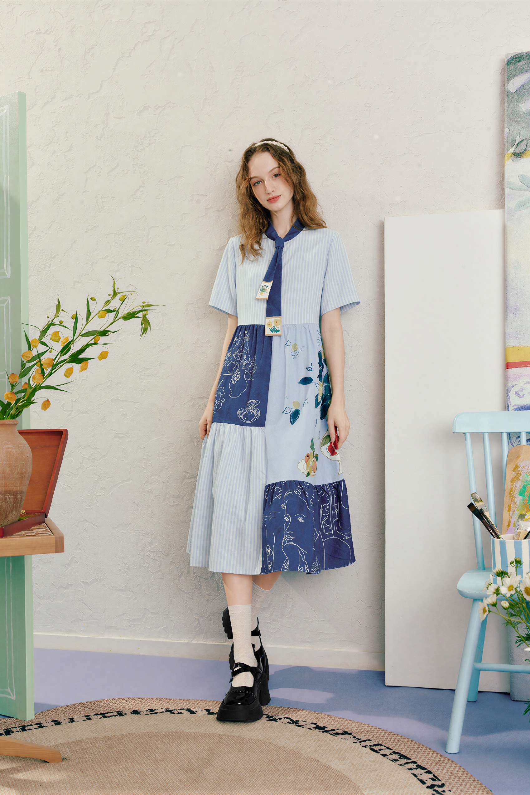 Blue Slimming Printed Dress