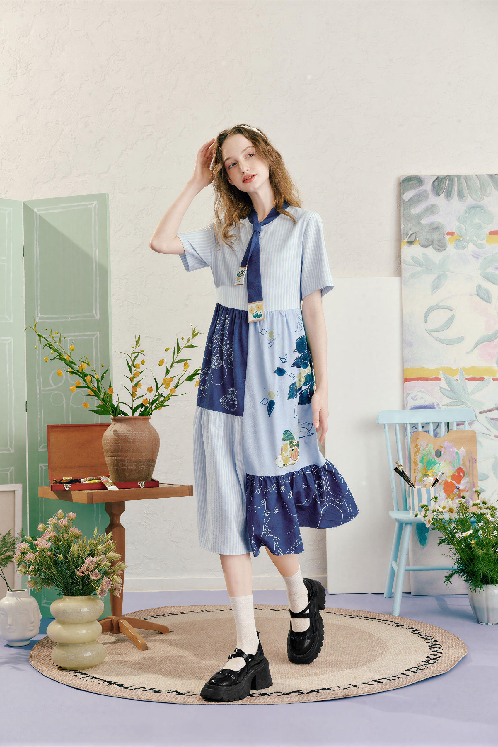 Blue Slimming Printed Dress