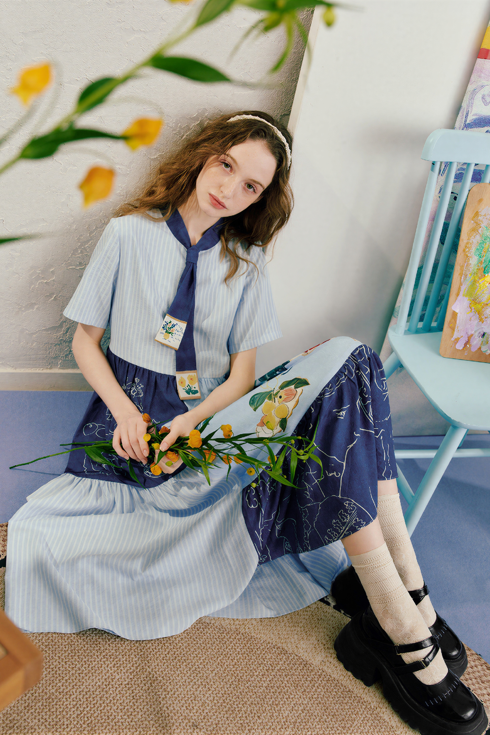 Blue Slimming Printed Dress