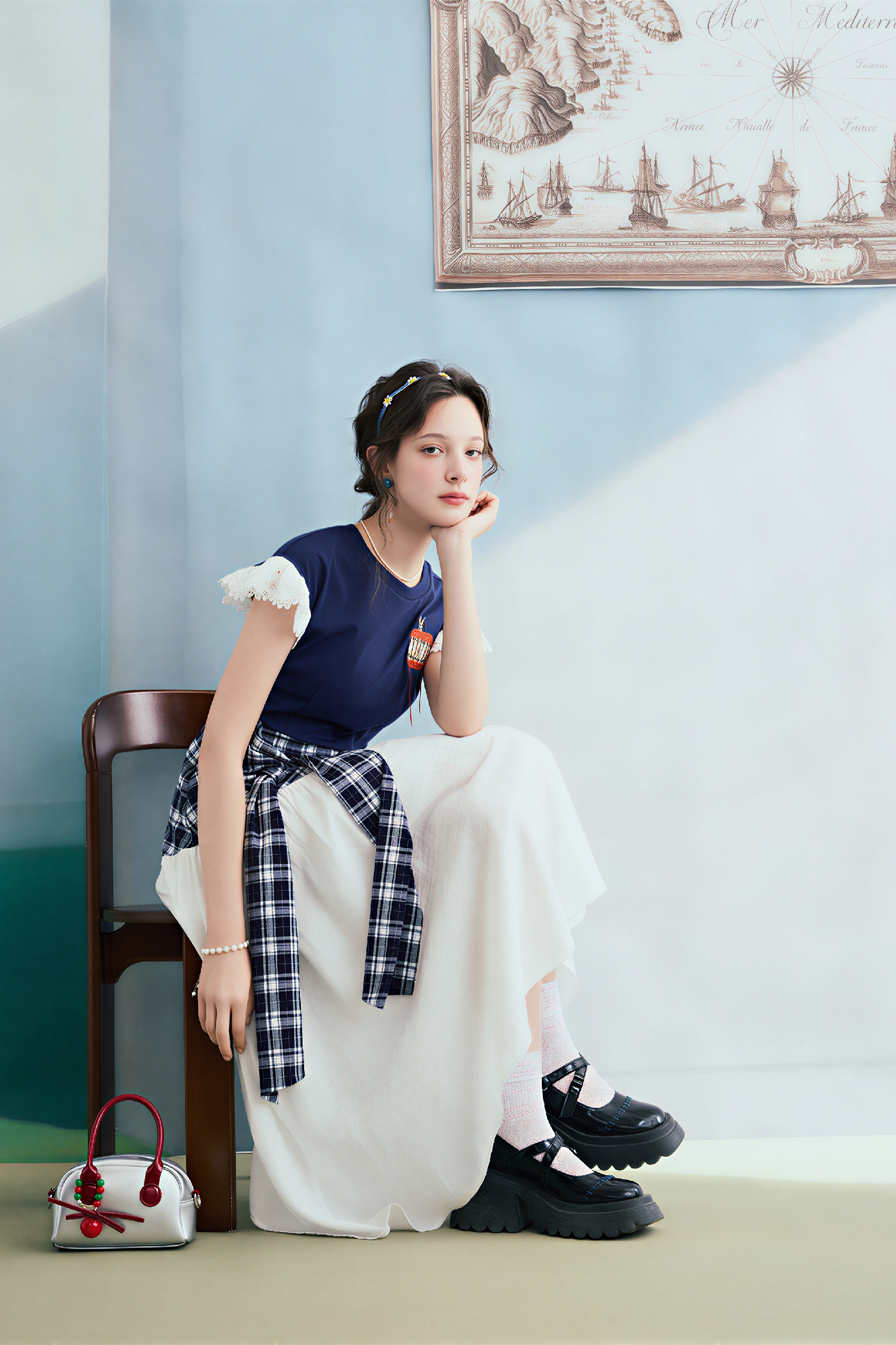 Van Gogh-Inspired Plaid Faux Two-Piece Dress | LYONSENS Women's Fashion