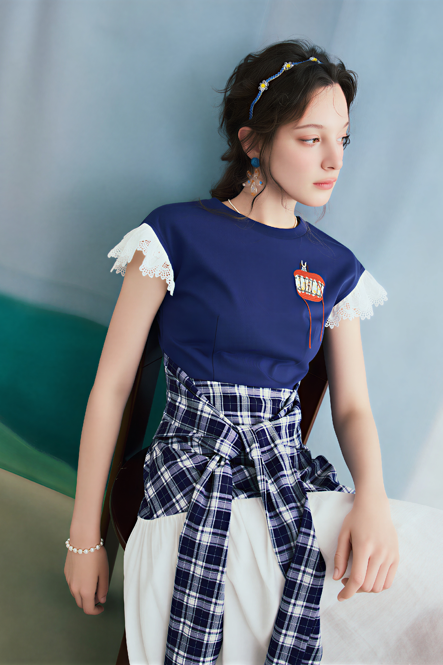 Van Gogh-Inspired Plaid Faux Two-Piece Dress | LYONSENS Women's Fashion