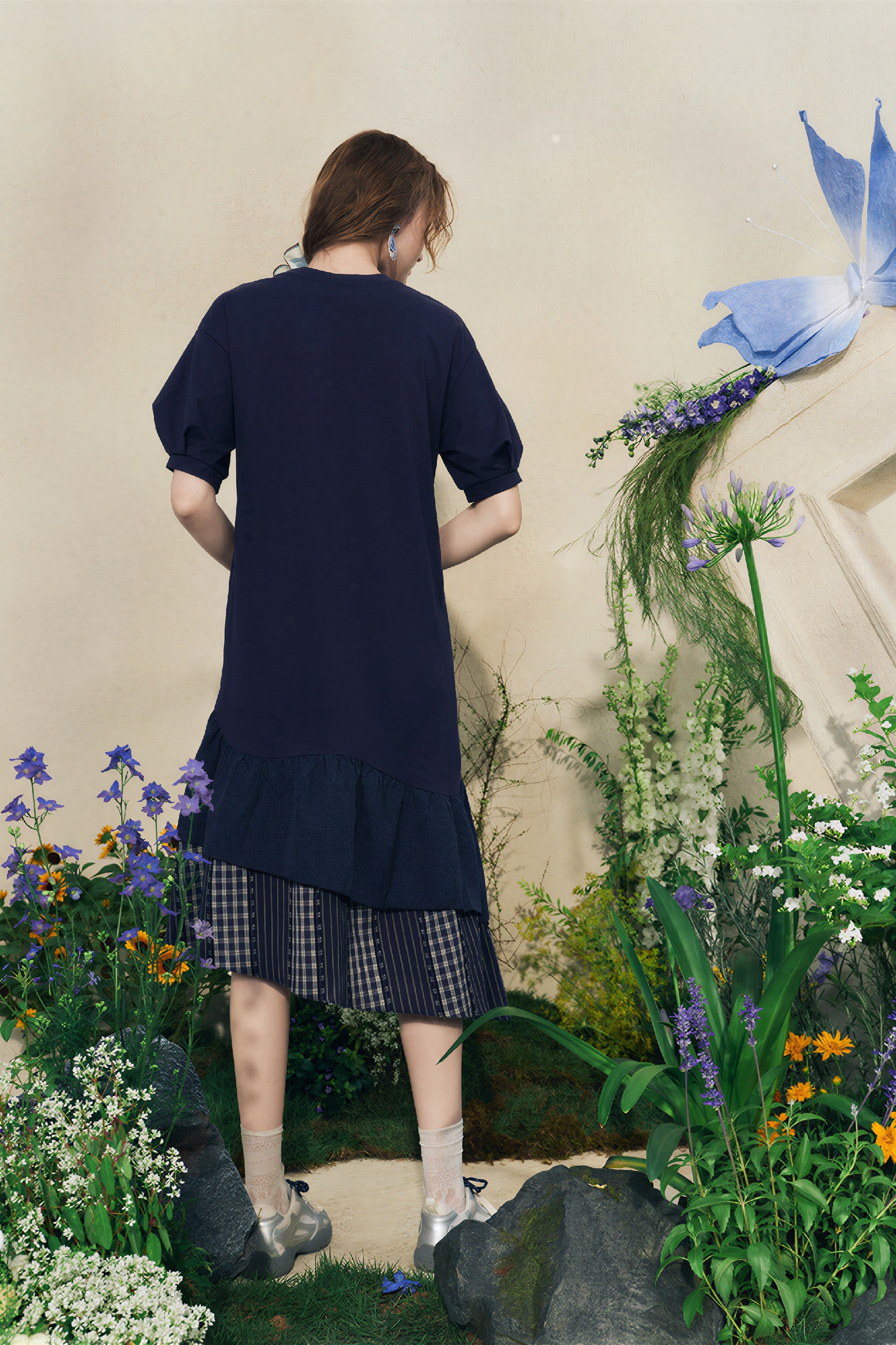 Vintage Printed Relaxed Short-Sleeve Maxi Dress