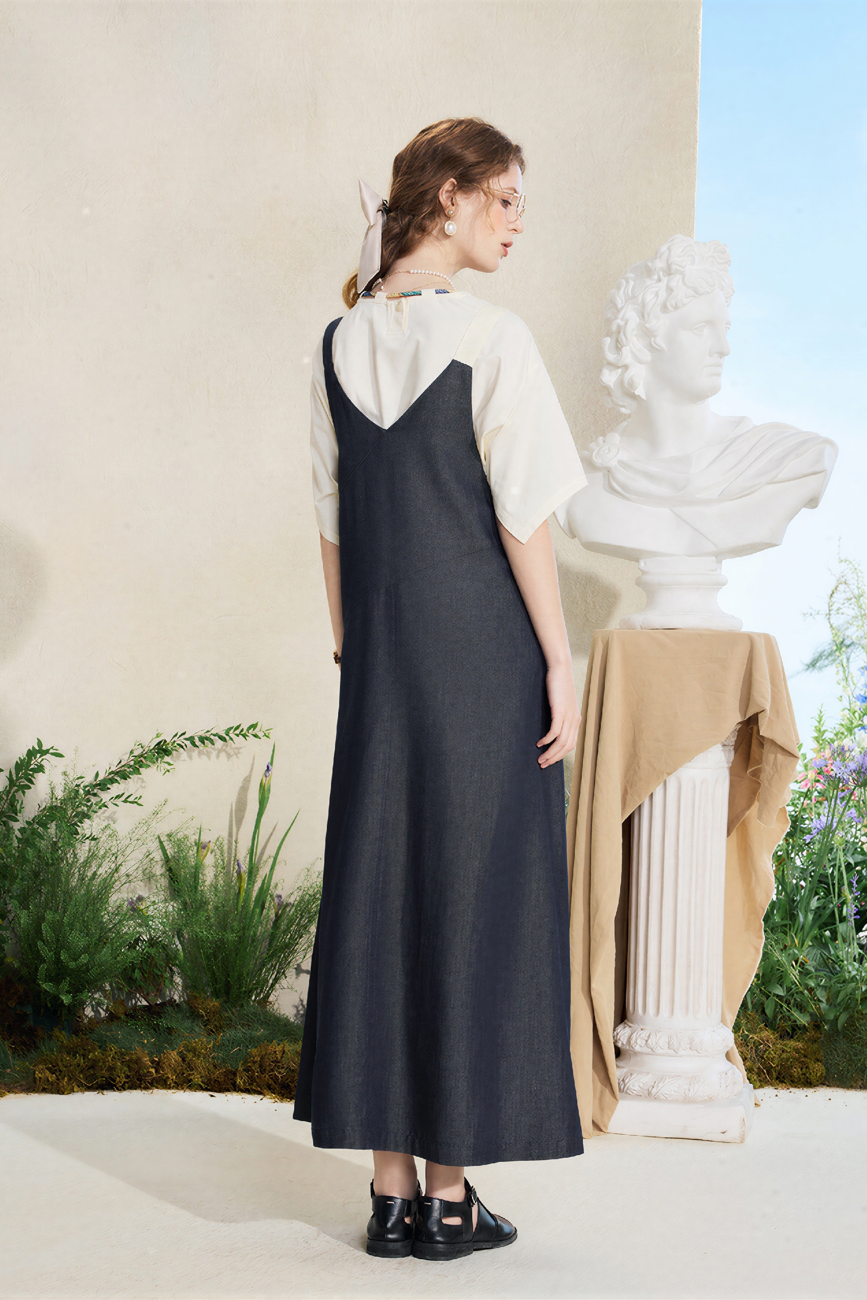 Printed French Casual Denim Overall Dress | LYONSENS Women's Fashion