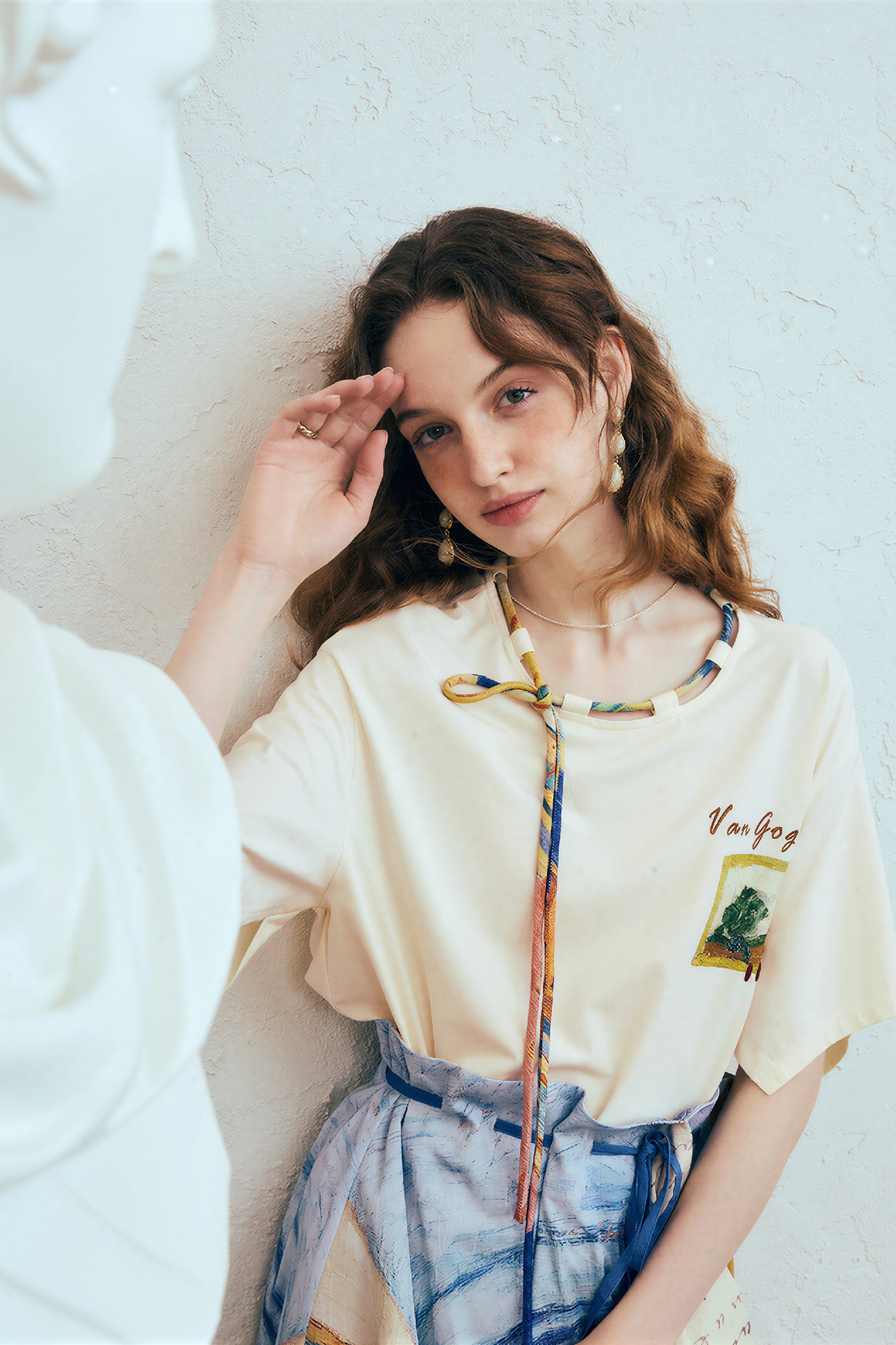 Van Gogh-Inspired Relaxed Design Short-Sleeve Top