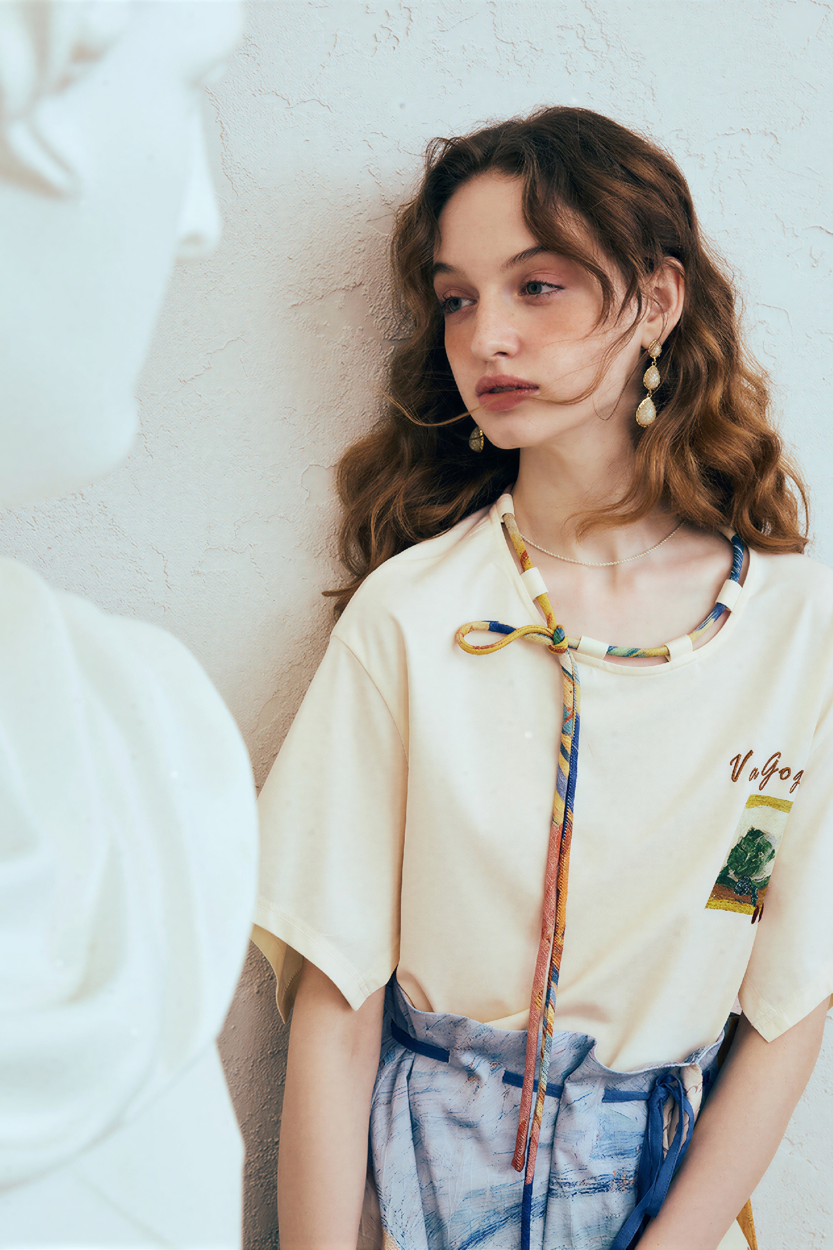 Van Gogh-Inspired Relaxed Design Short-Sleeve Top