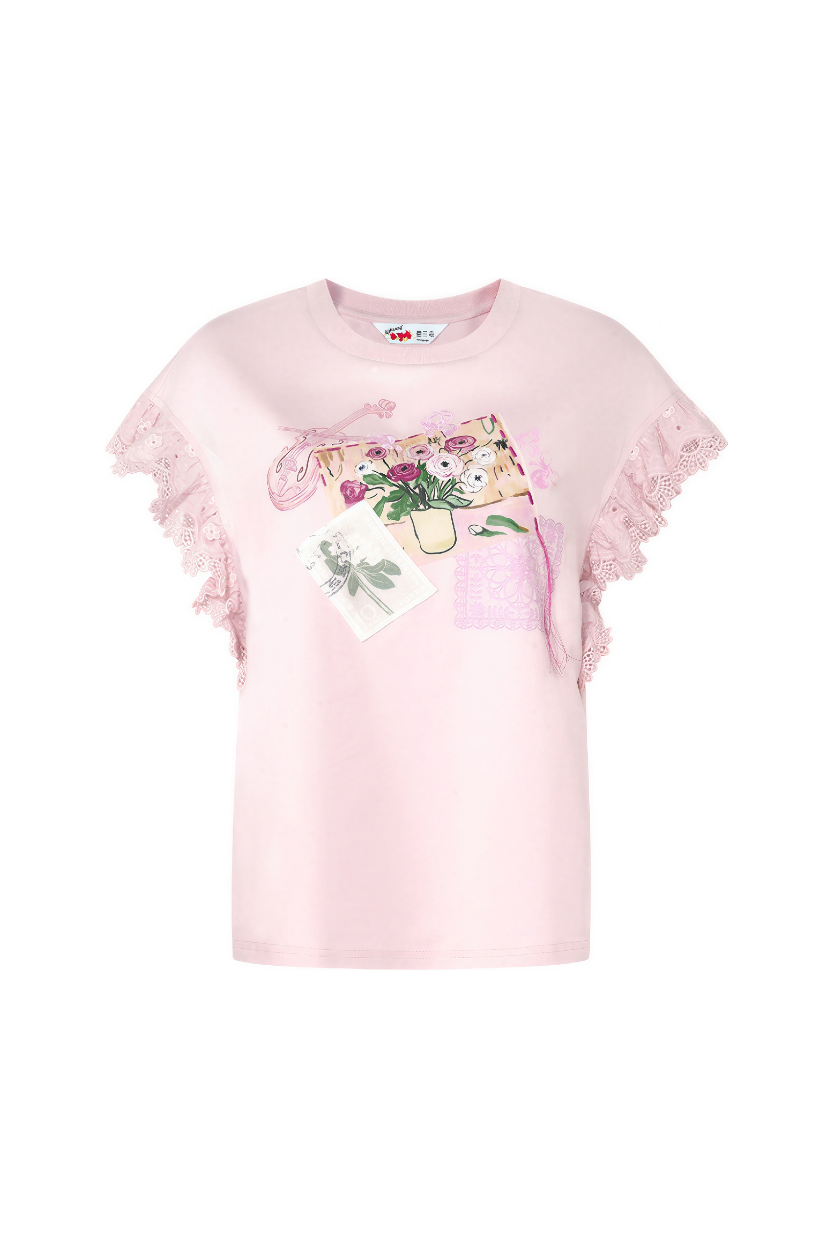 White Lace Patchwork Short-Sleeve T-Shirt