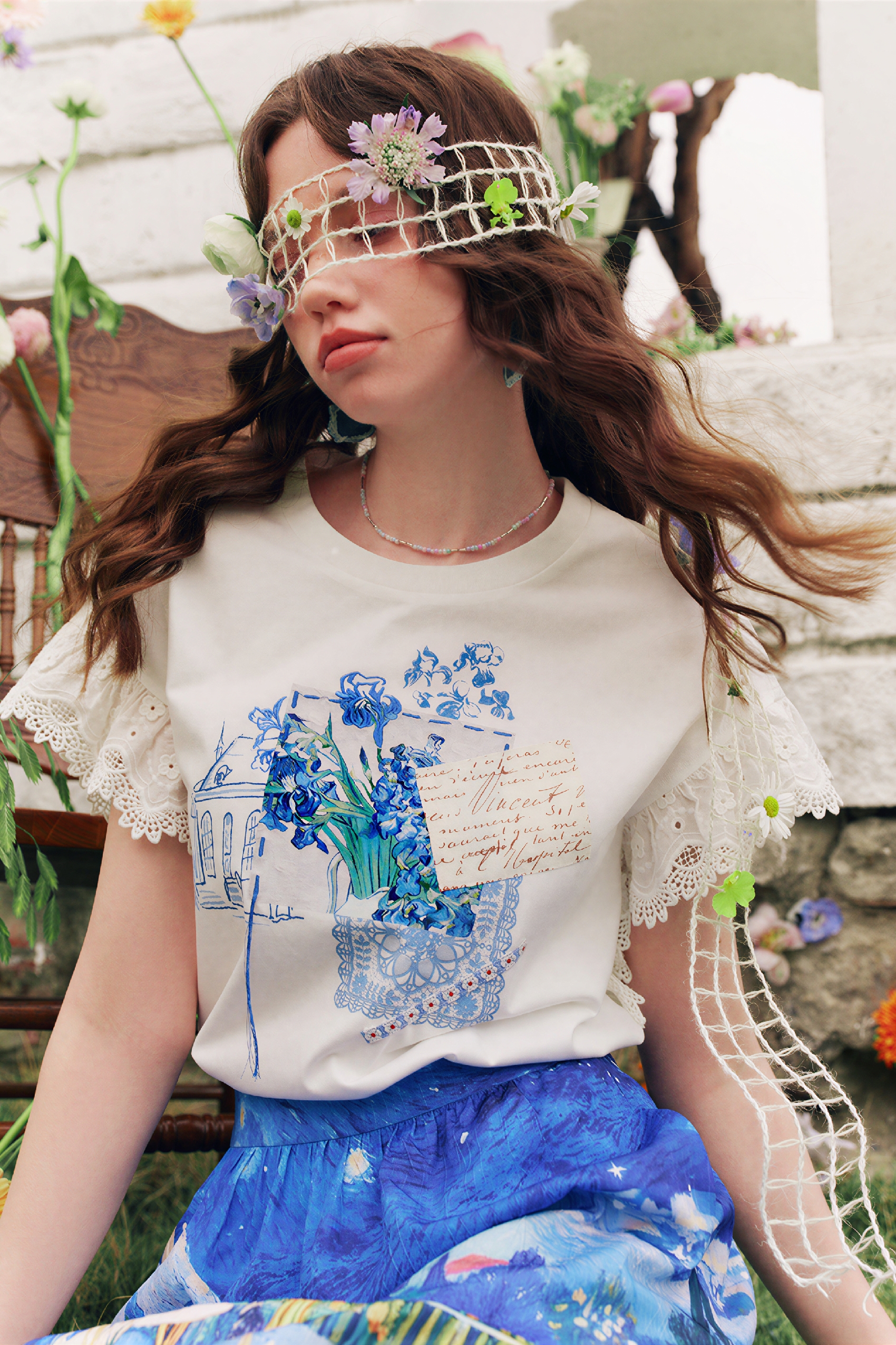 White Lace Patchwork Short-Sleeve T-Shirt