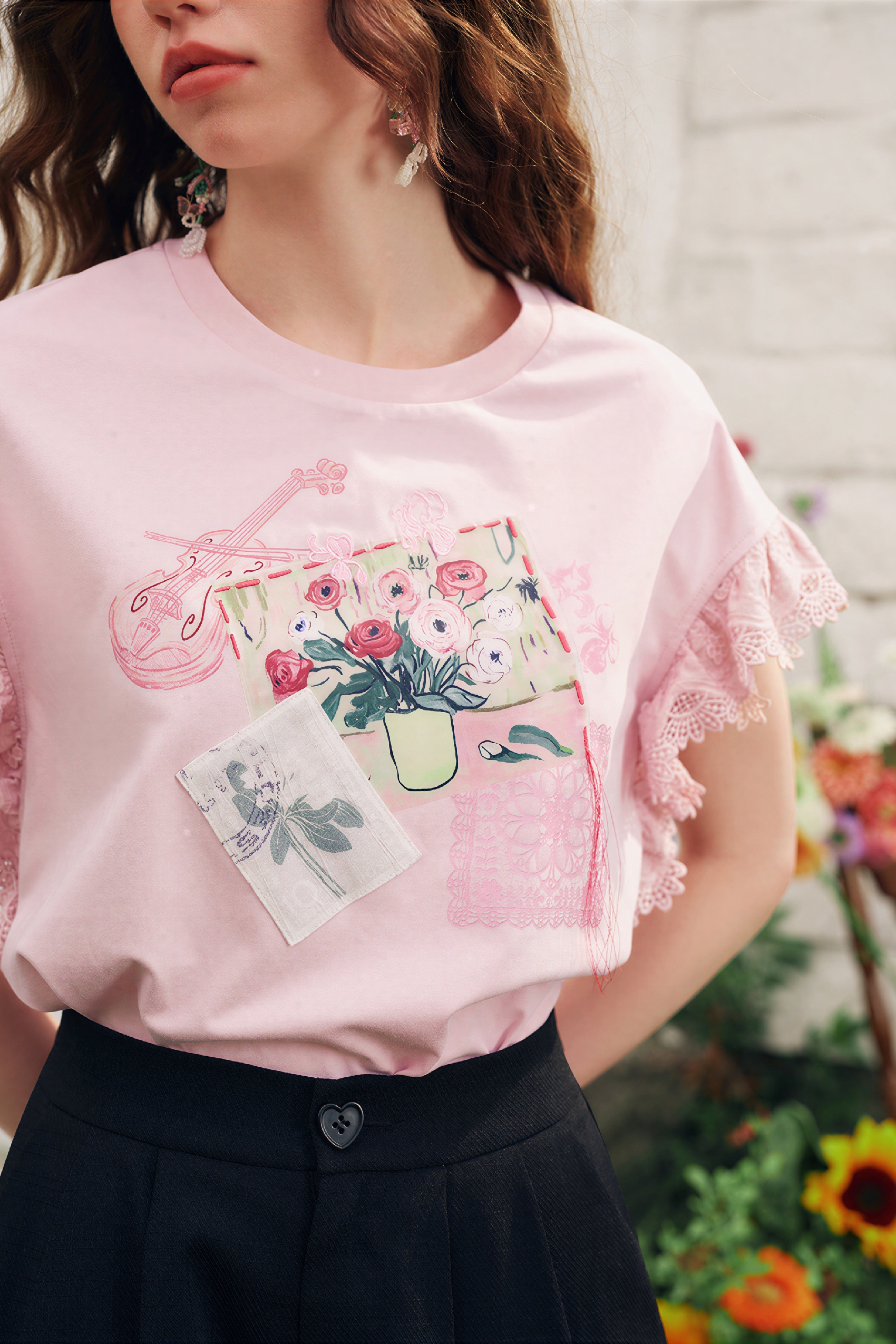 White Lace Patchwork Short-Sleeve T-Shirt