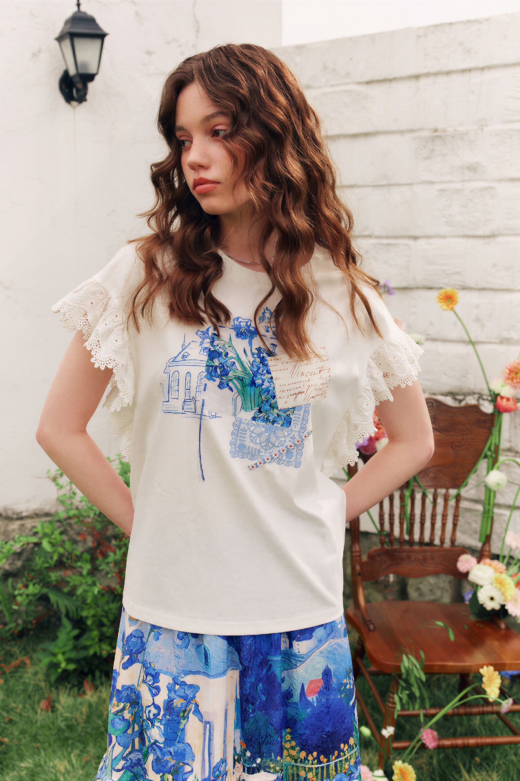 White Lace Patchwork Short-Sleeve T-Shirt