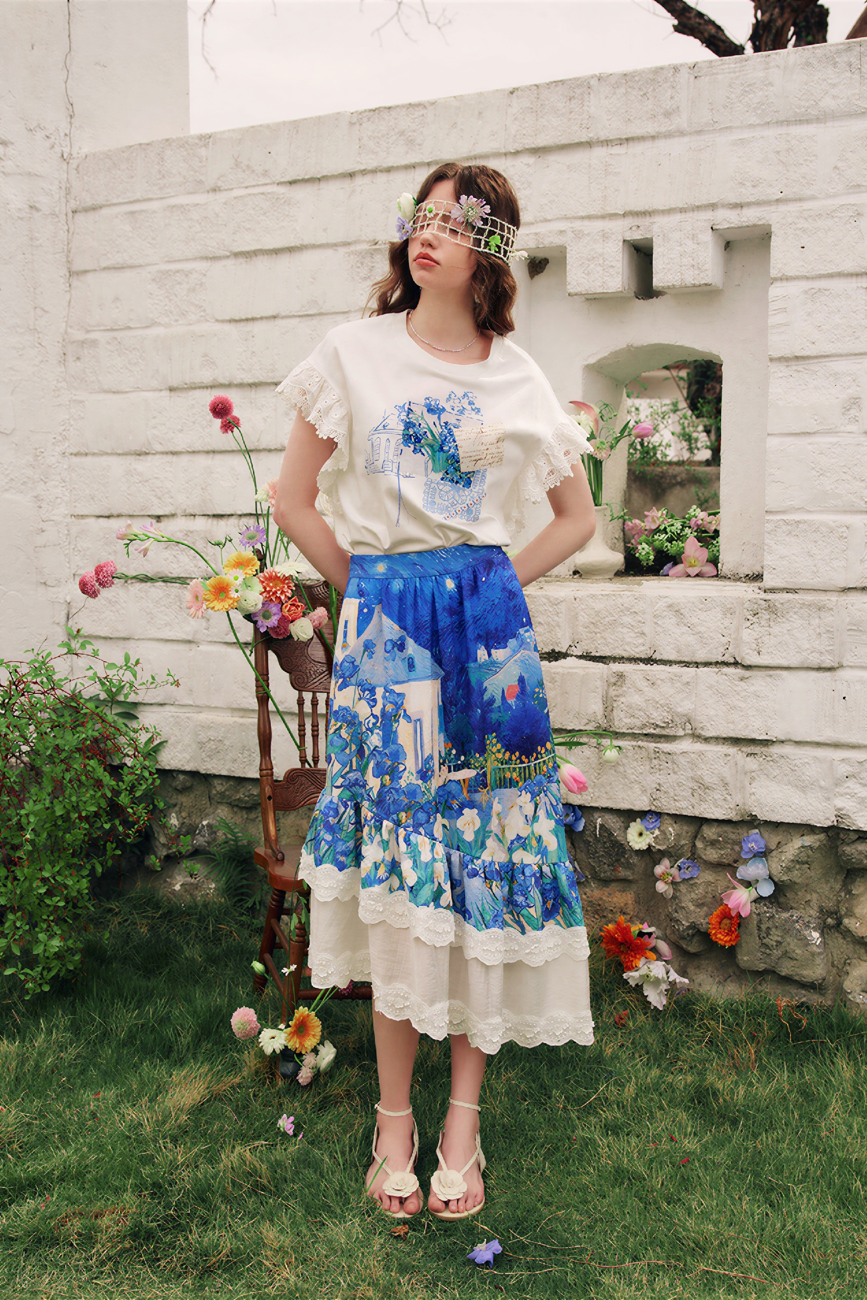 White Lace Patchwork Short-Sleeve T-Shirt