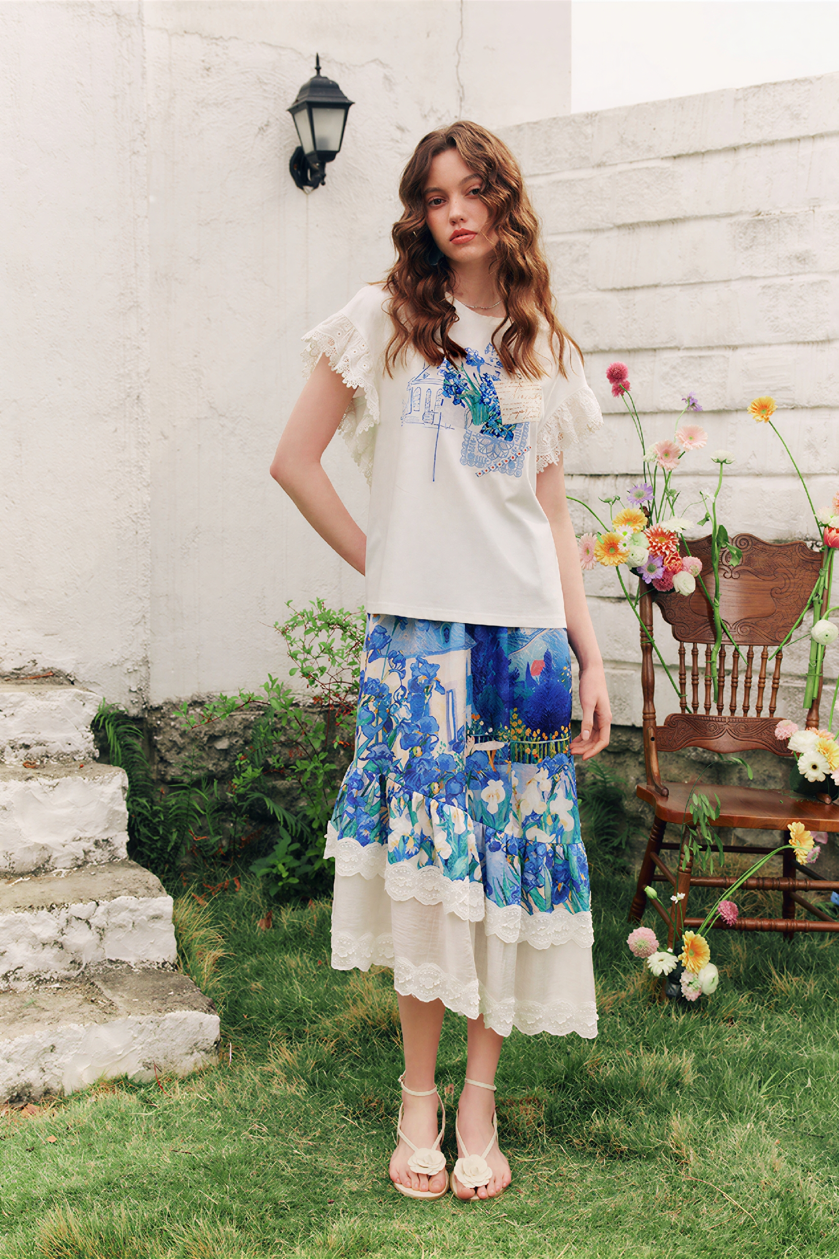 White Lace Patchwork Short-Sleeve T-Shirt