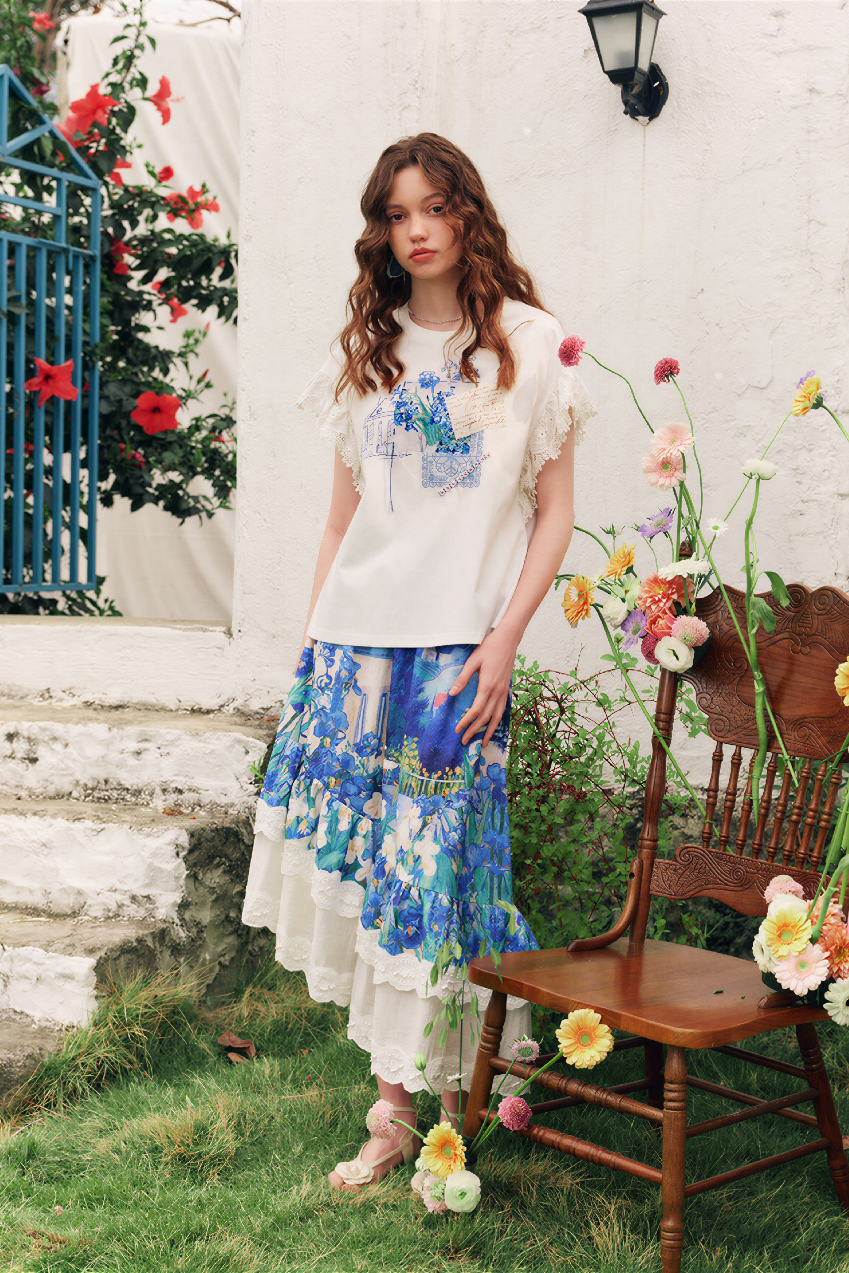 White Lace Patchwork Short-Sleeve T-Shirt