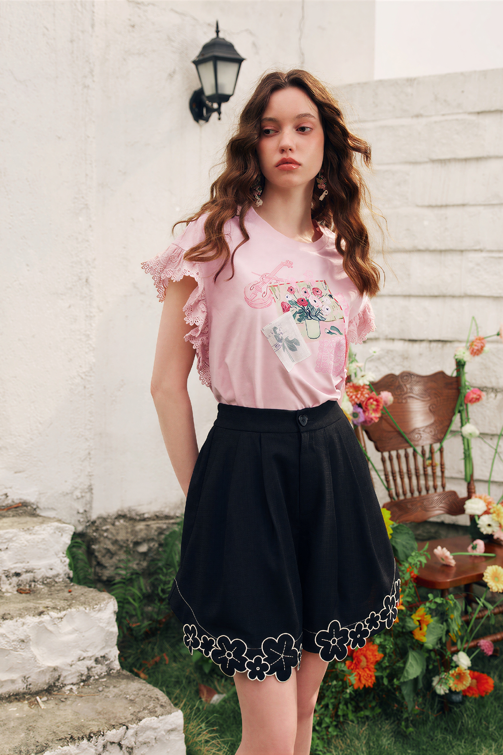 White Lace Patchwork Short-Sleeve T-Shirt