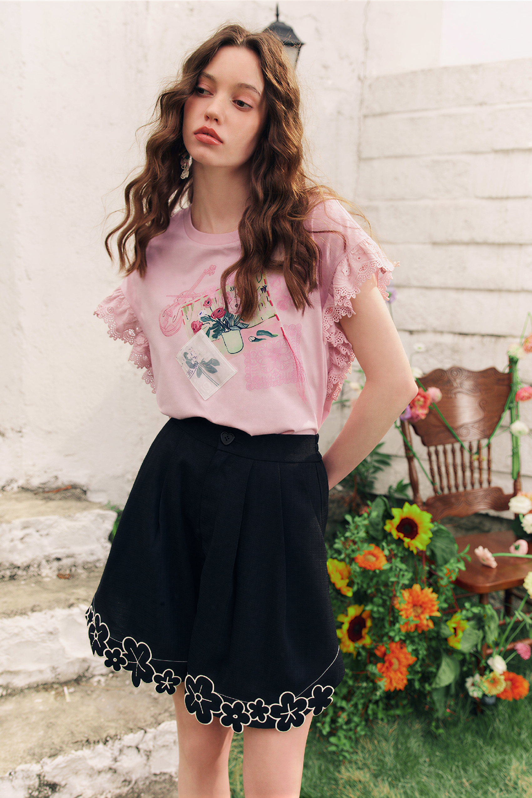 White Lace Patchwork Short-Sleeve T-Shirt