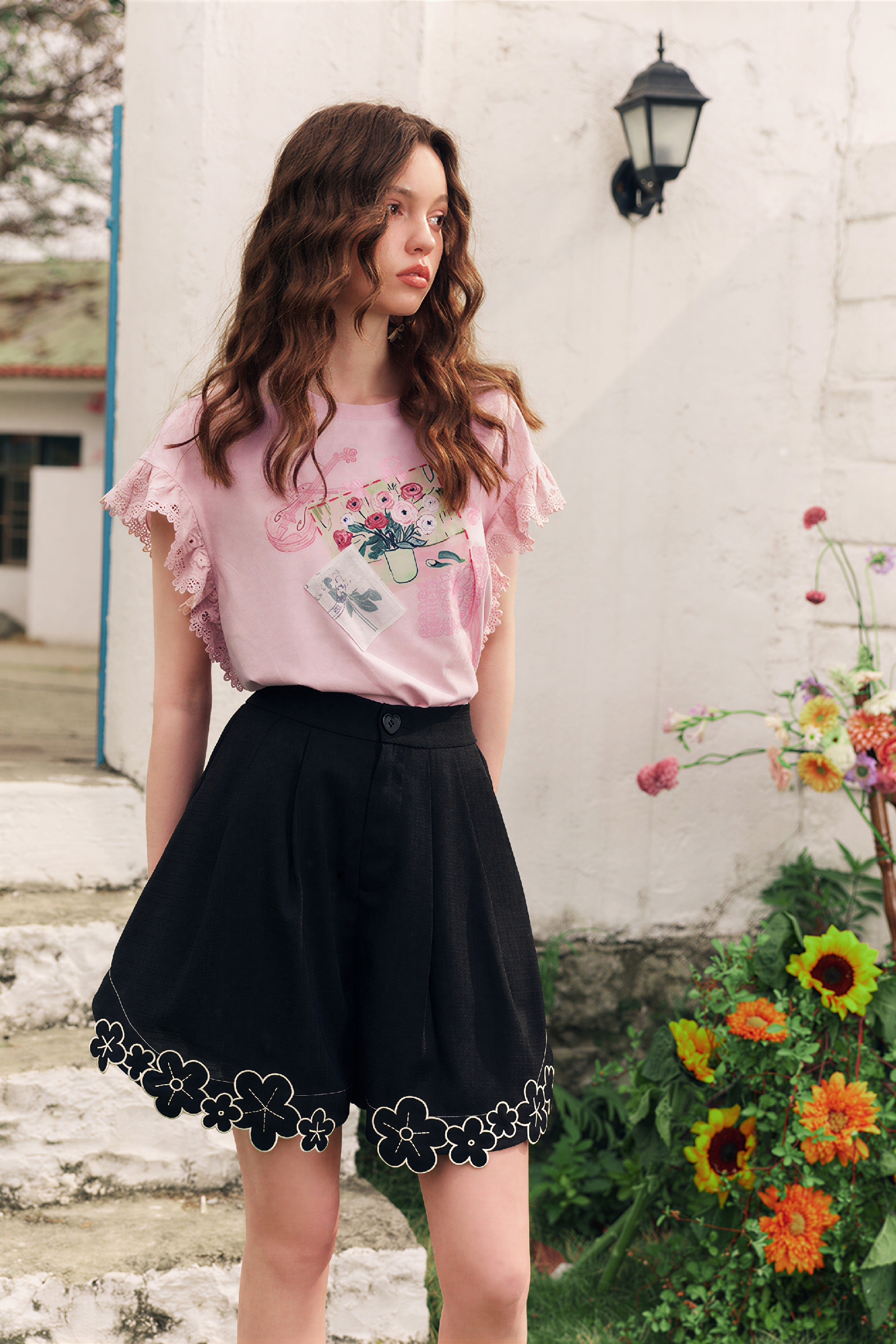 White Lace Patchwork Short-Sleeve T-Shirt