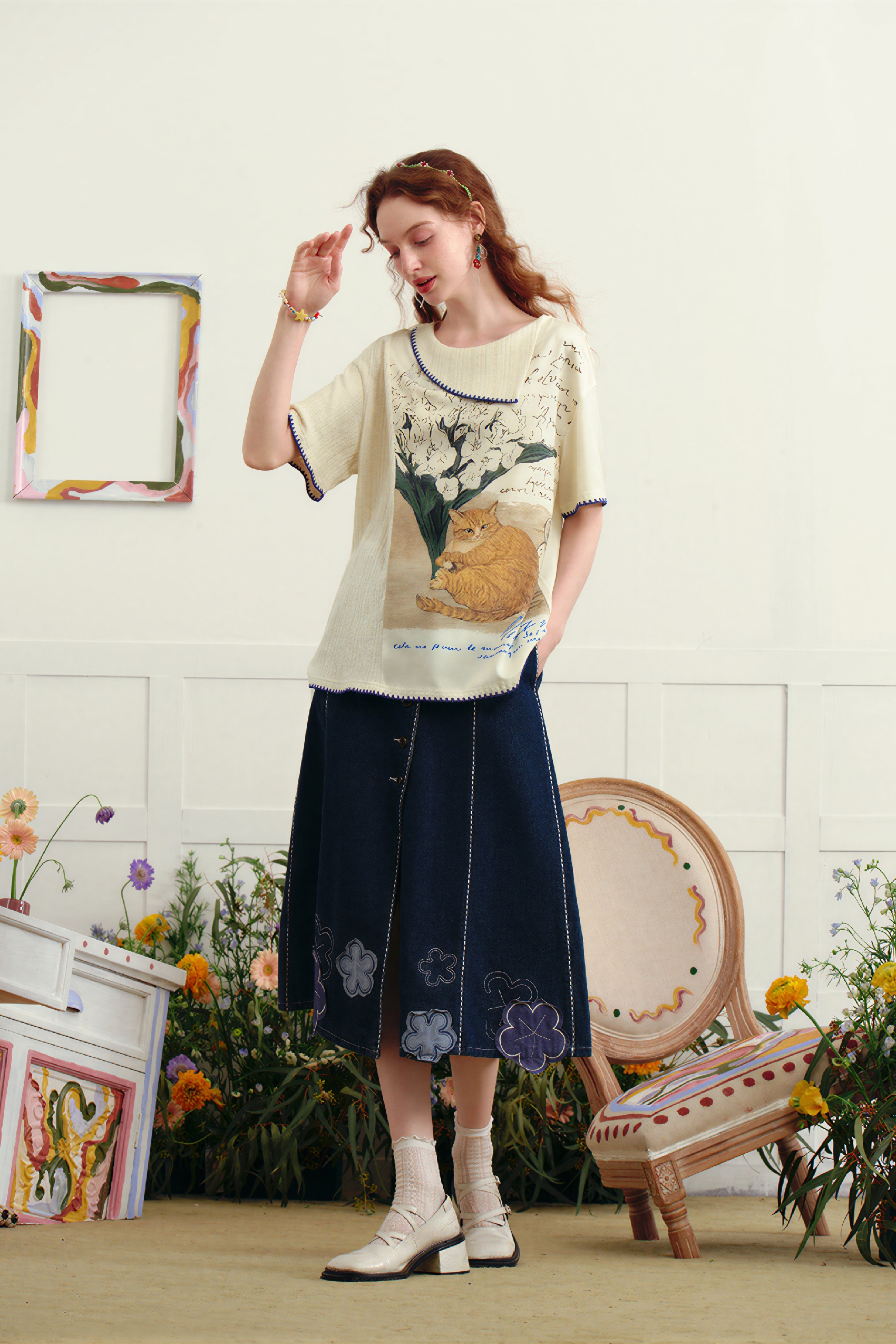 Artistic Designer Knit Short-Sleeve Tee | LYONSENS Women's Fashion