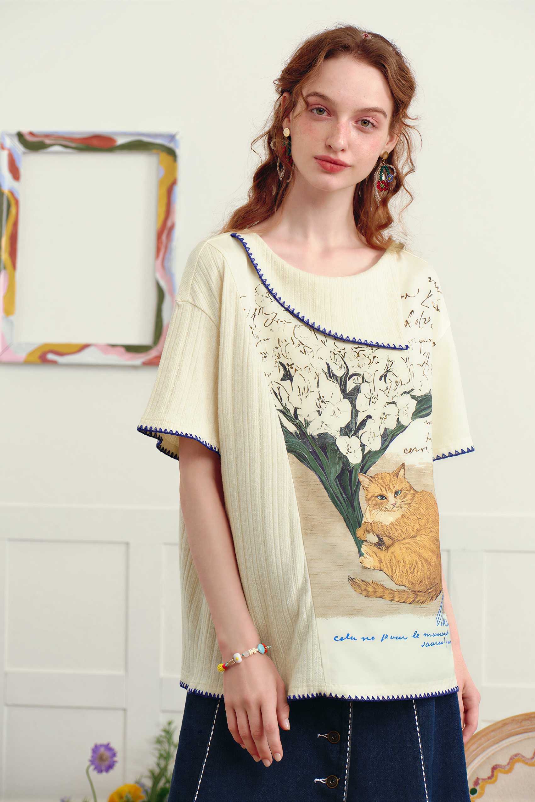 Artistic Designer Knit Short-Sleeve Tee | LYONSENS Women's Fashion