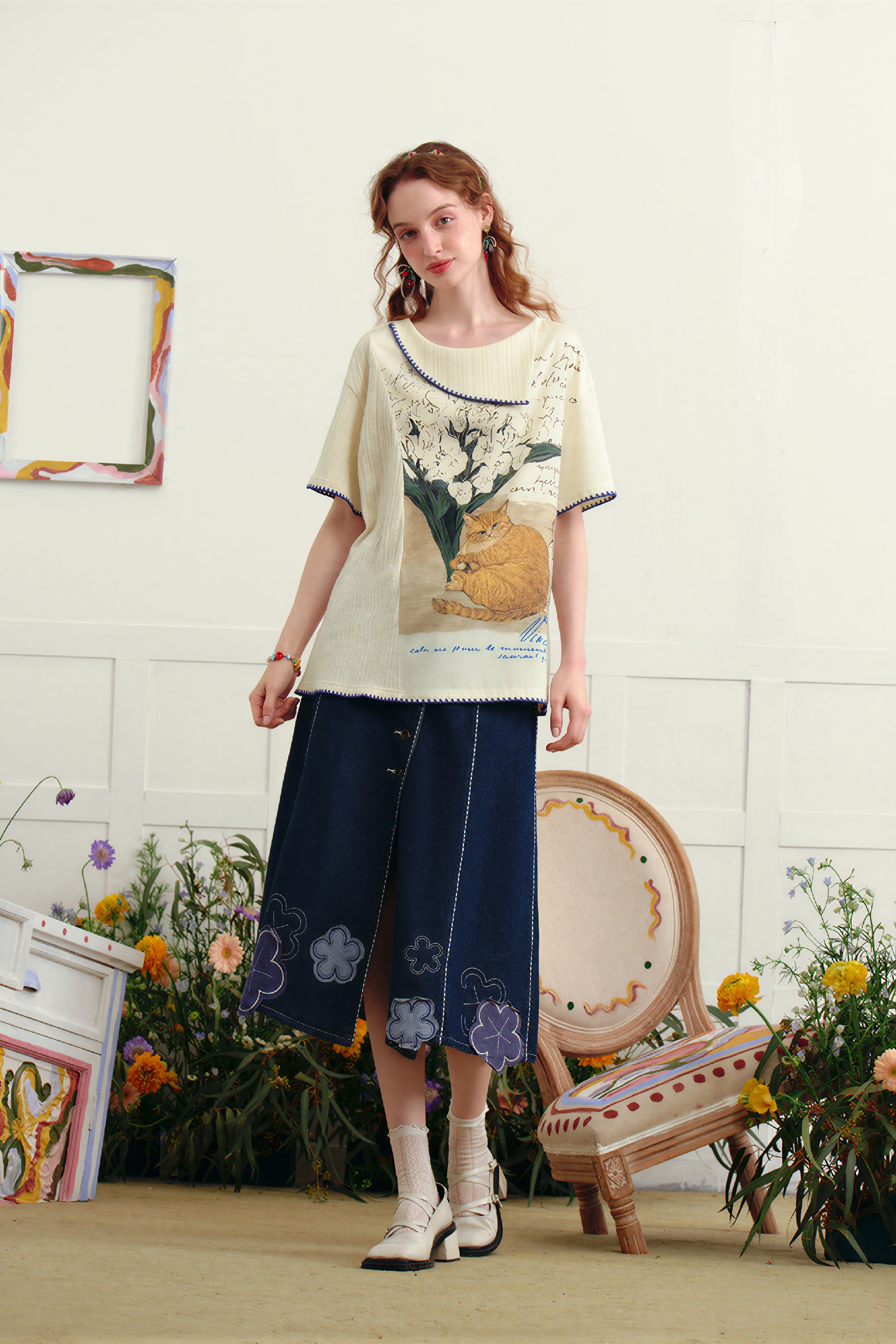 Artistic Designer Knit Short-Sleeve Tee | LYONSENS Women's Fashion