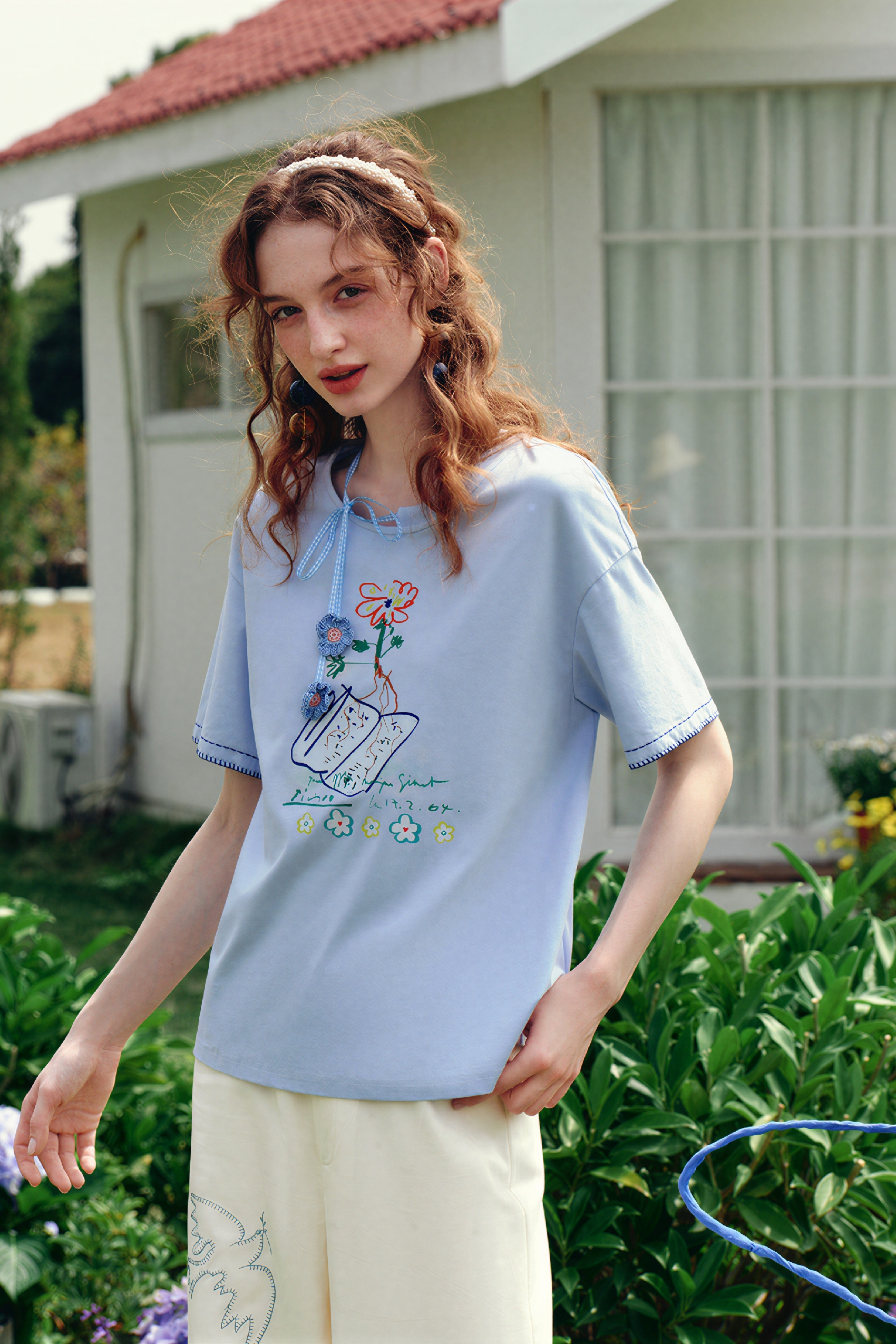 Blue Printed Designer Relaxed T-Shirt-LYONSENS