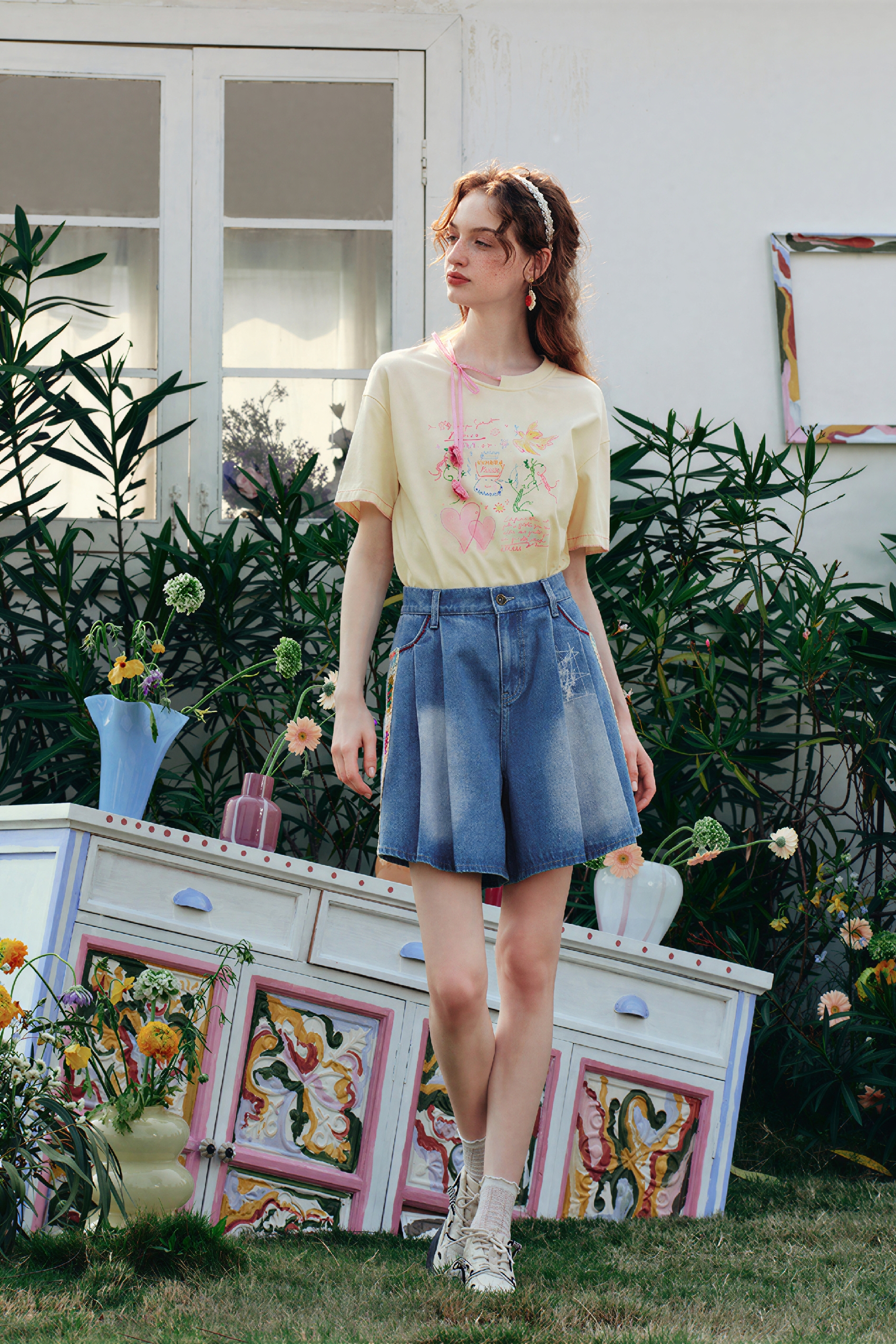 Blue Printed Designer Relaxed T-Shirt-LYONSENS