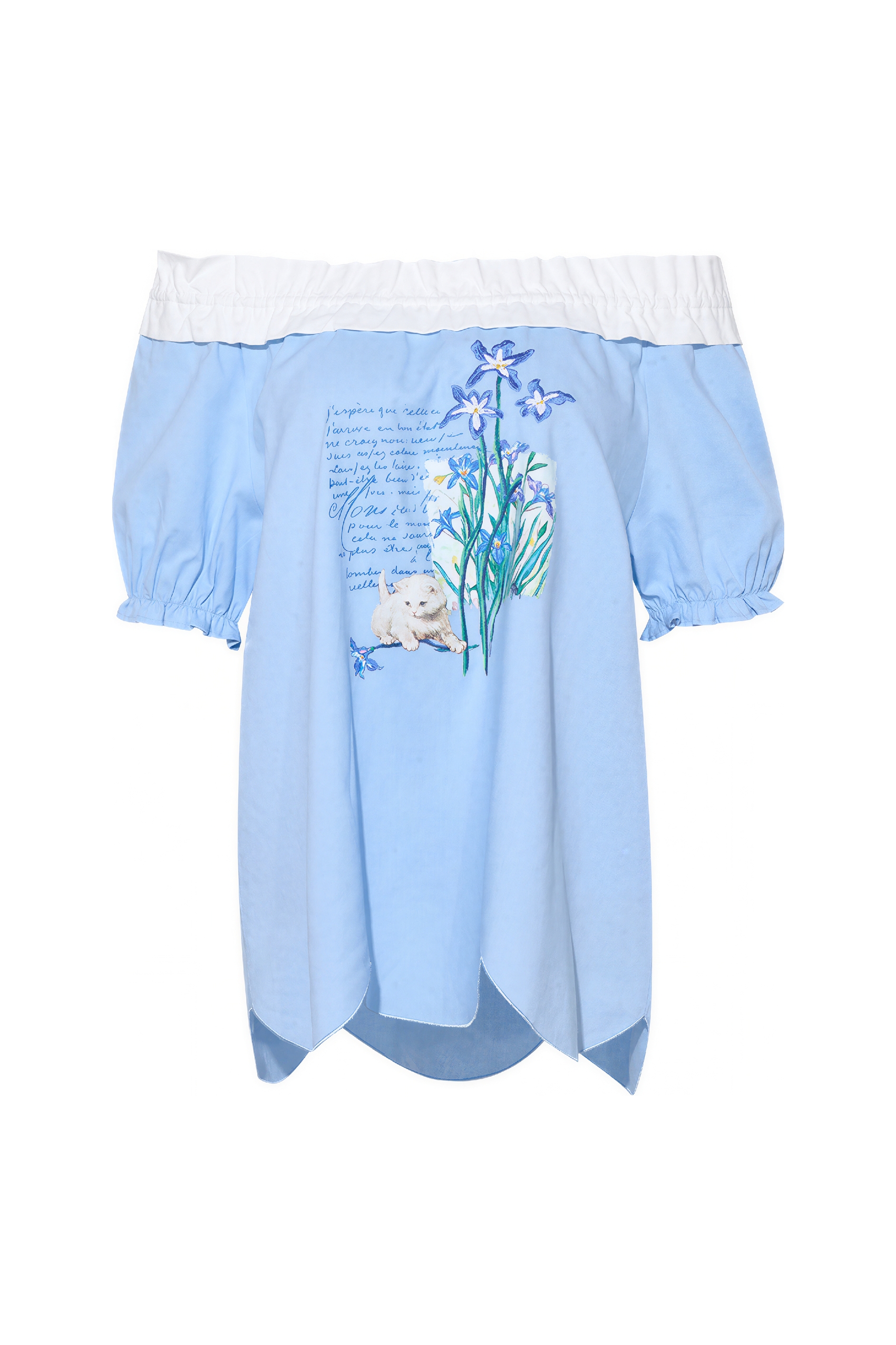 Printed Off-Shoulder Puff Sleeve T-Shirt